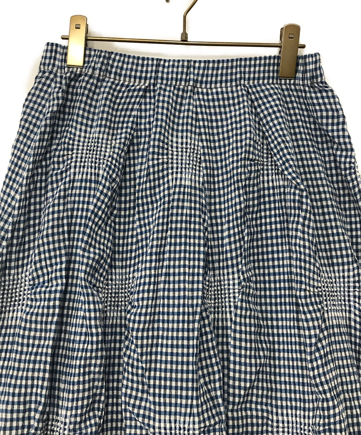 ISSEY MIYAKE HaaT (イッセイミヤケハート) ギンガムチェックシャーリングデザインスカート ブルー サイズ:2
