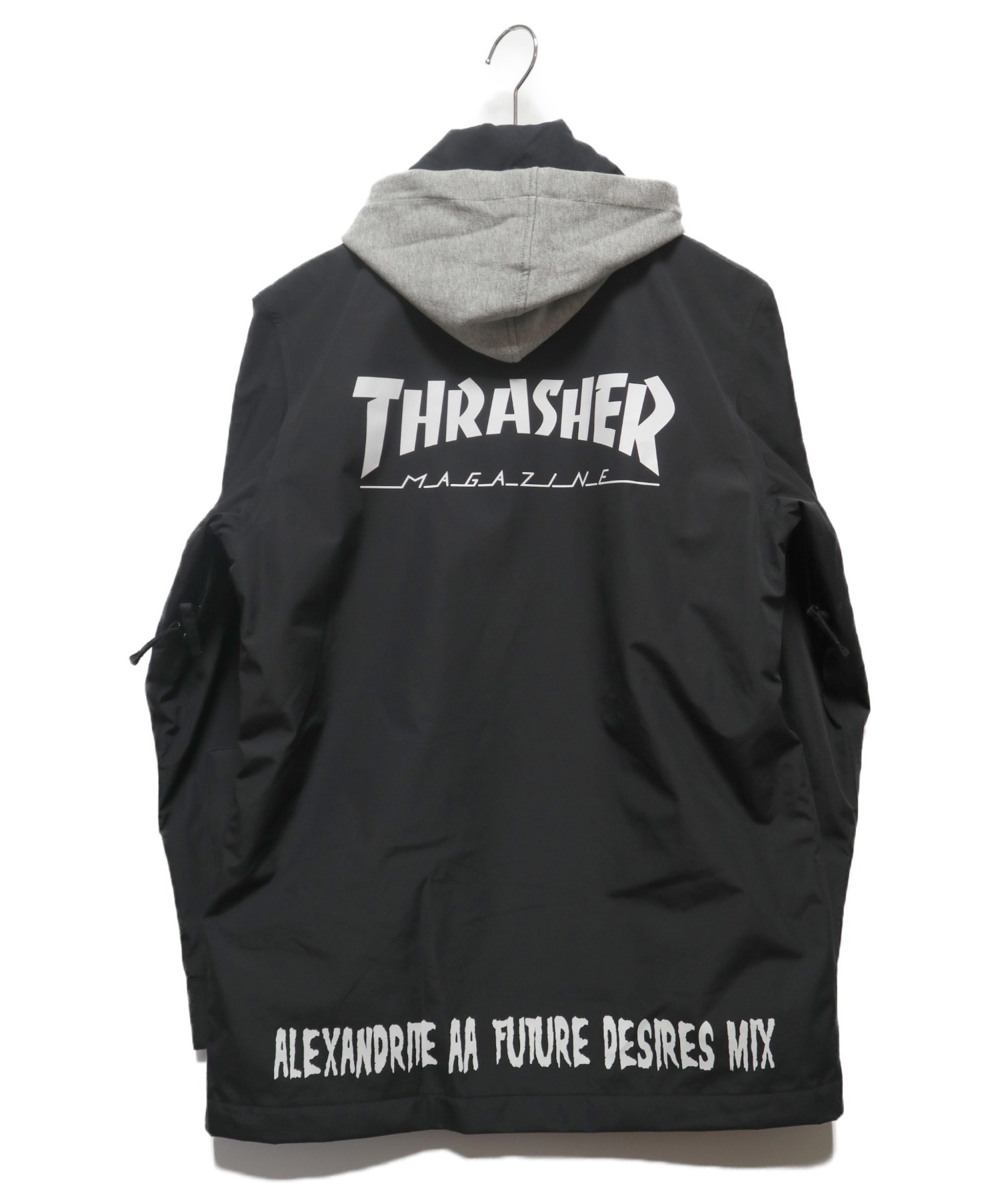 THRASHER×AA HARDWEAR (スラッシャー×ダブルエーハードウェア) フード付コーチジャケット ブラック×グレー サイズ:M
