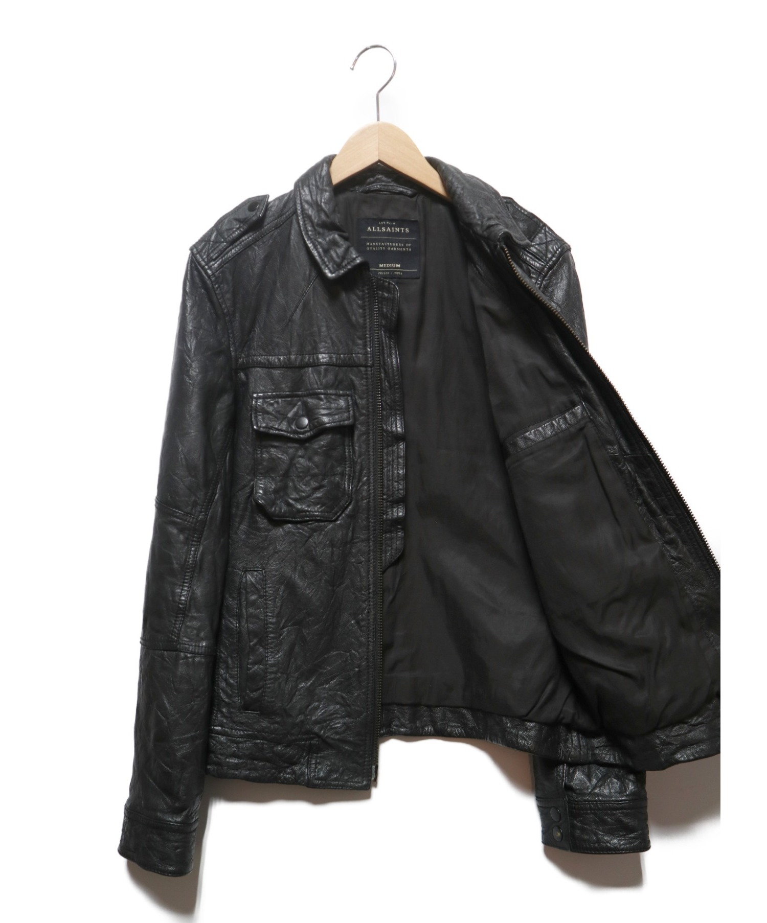 ALL SAINTS (オールセインツ) Shift Leather Bomber Jacket ブラック サイズ:M