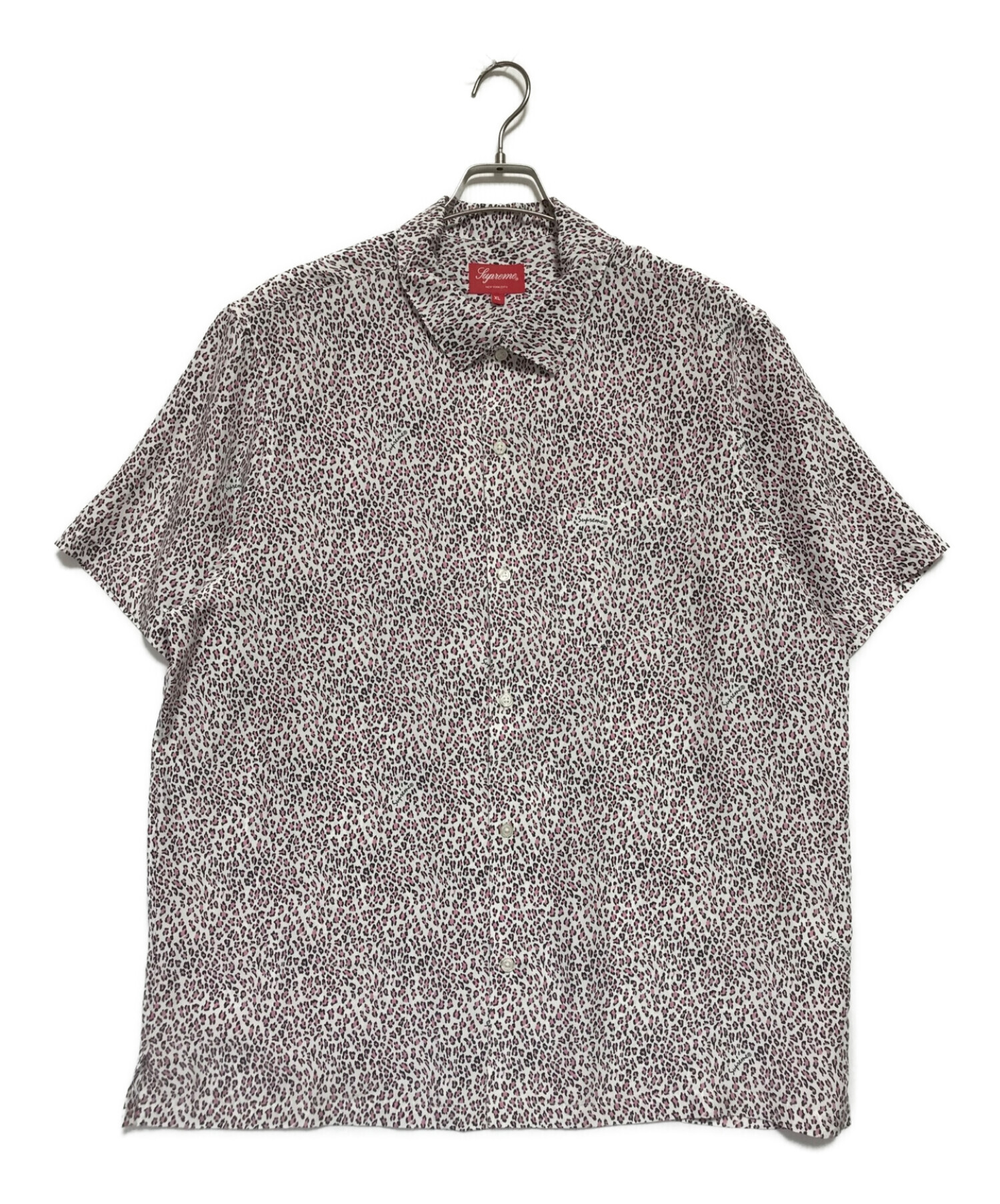 SUPREME (シュプリーム) Leopard Silk S/S Shirt ホワイト×ピンク サイズ:XL