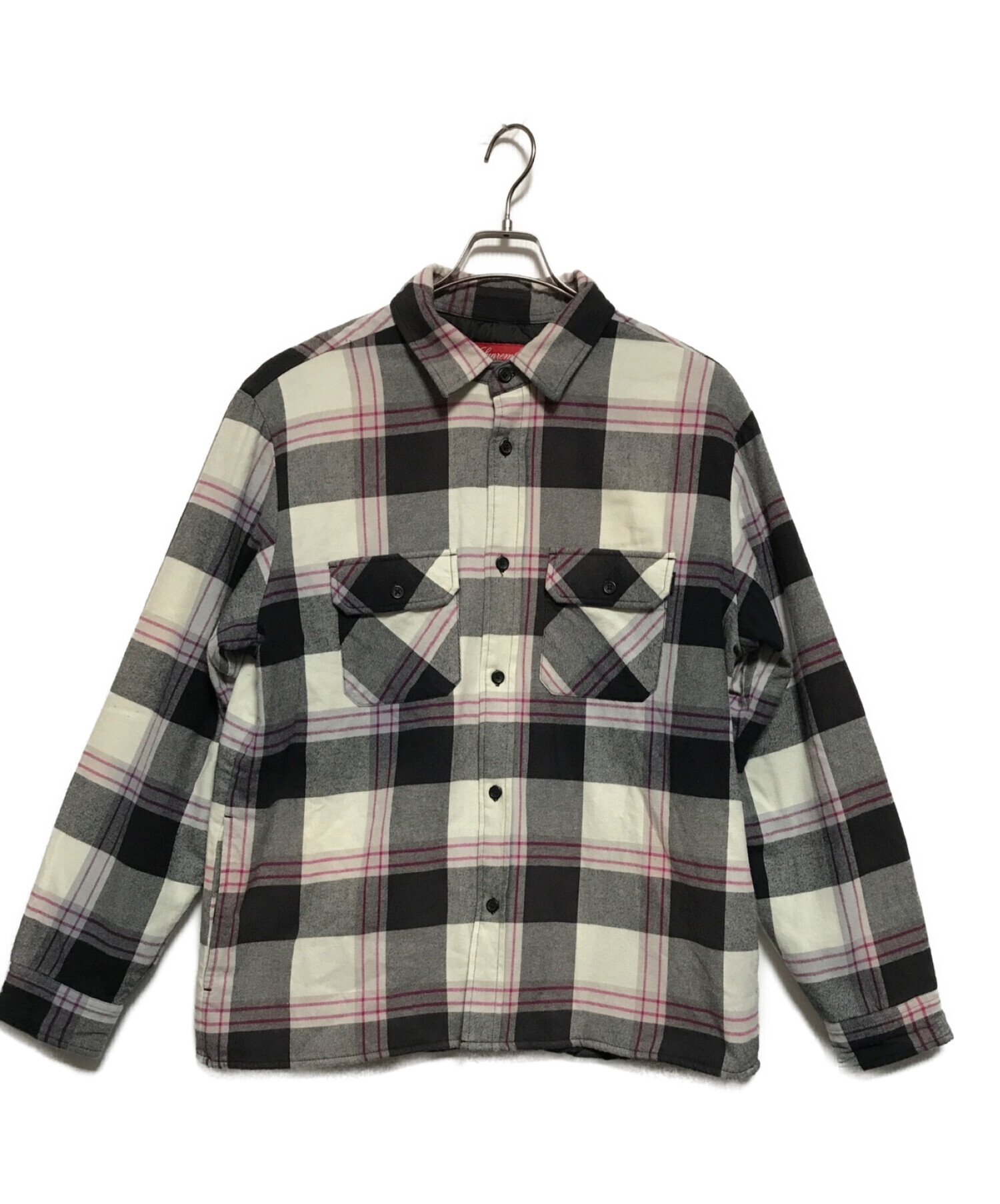 SUPREME (シュプリーム) Quilted Flannel Shirt/キルトフランネルシャツ グレー×ピンク サイズ:M(下記参照)