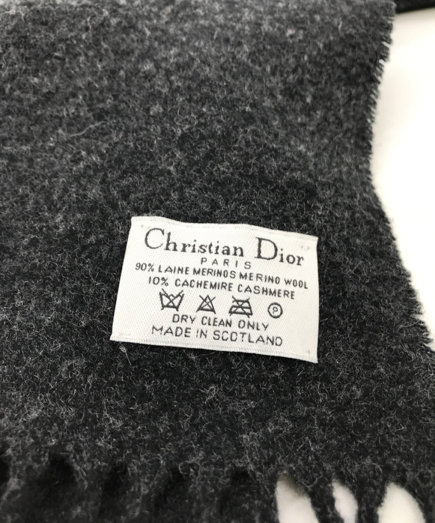 Christian Dior (クリスチャン ディオール) ロゴマフラー グレー×ブラック