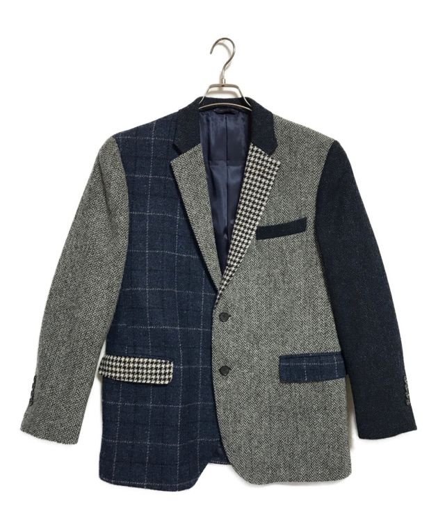 BROOKS BROTHERS (ブルックスブラザーズ) Harris Tweed (ハリスツイード) クレイジーパターンウールツイード2Bジャケット  ネイビー×グレー サイズ:Ｓ