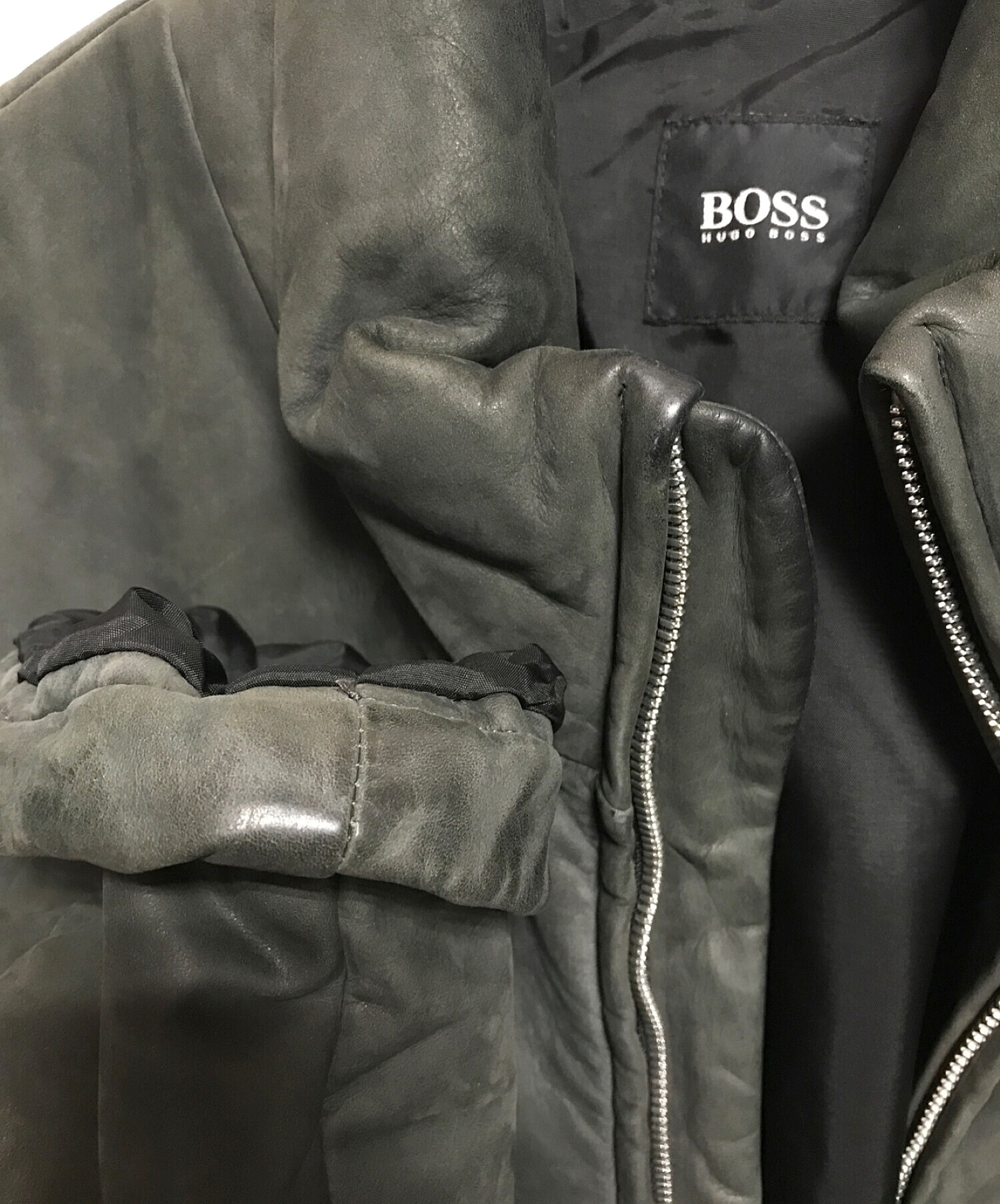 HUGO BOSS (ヒューゴ ボス) カーフスキンジャケット ブラック サイズ:SIZE48