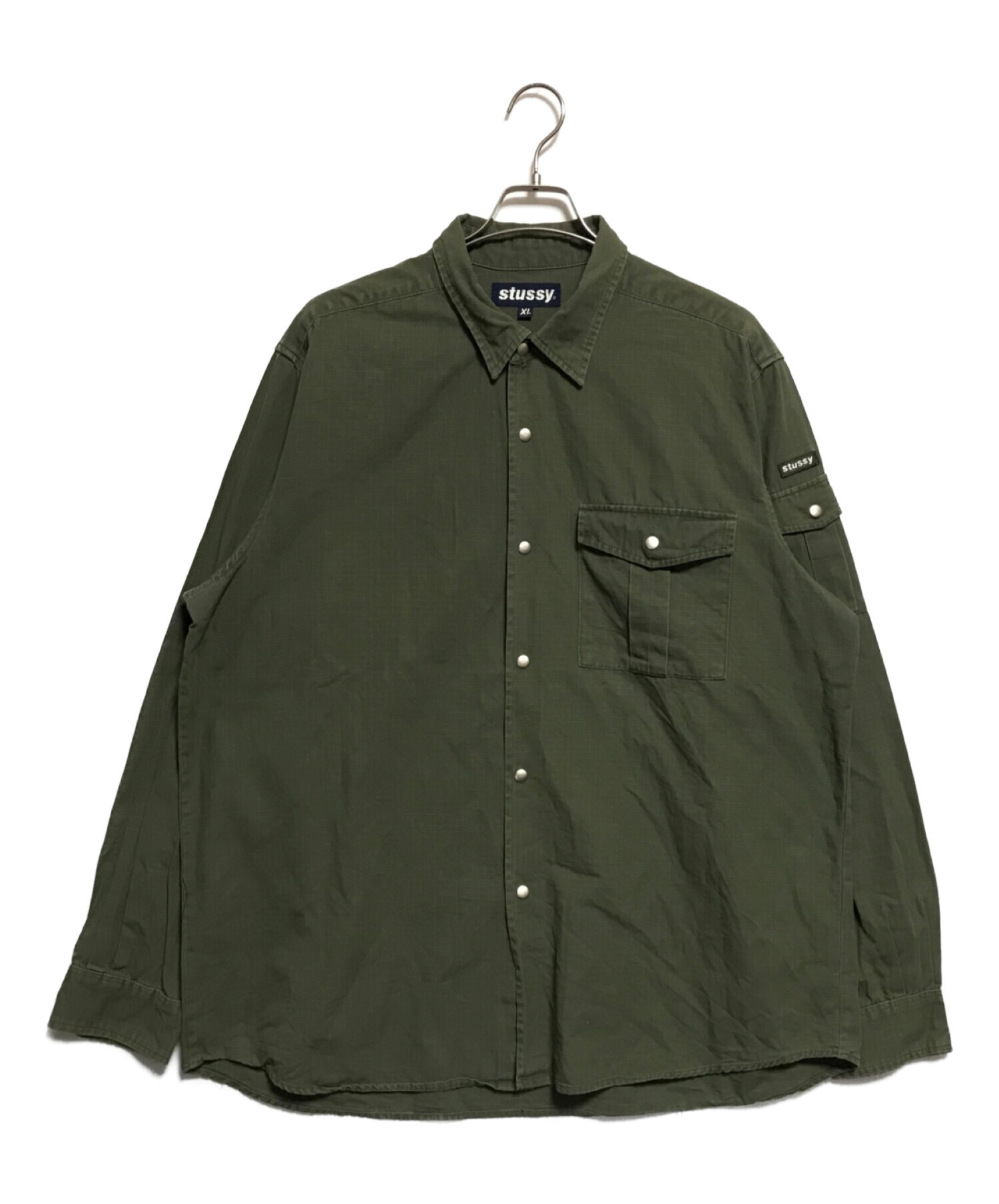 stussy (ステューシー) 90‘Sリップストップミリタリーシャツ グリーン サイズ:XL