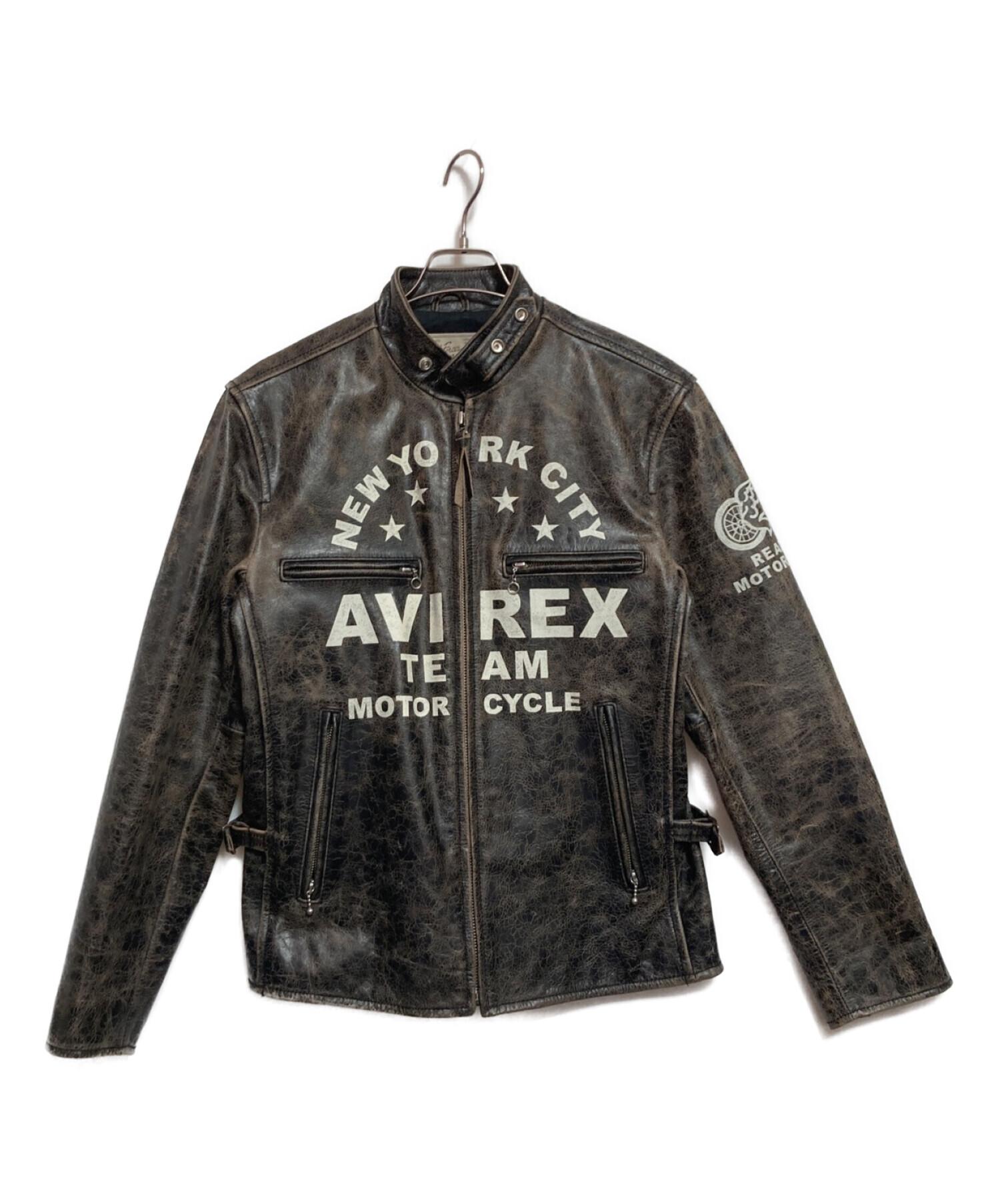 AVIREX (アヴィレックス) クラック加工シングルライダースジャケット ブラック サイズ:L