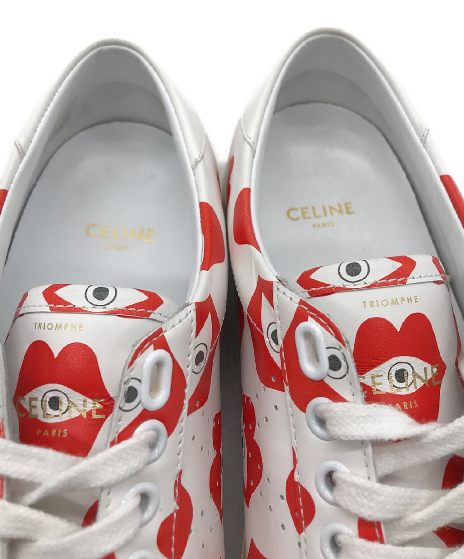 中古・古着通販】CELINE (セリーヌ) White Leather Red Lips Low Top