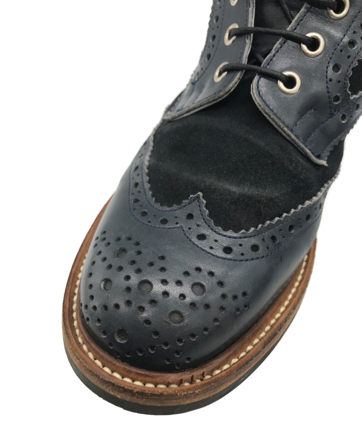 Tricker's (トリッカーズ) カントリーブーツ ネイビー×ブラウン サイズ:SIZE 8.5