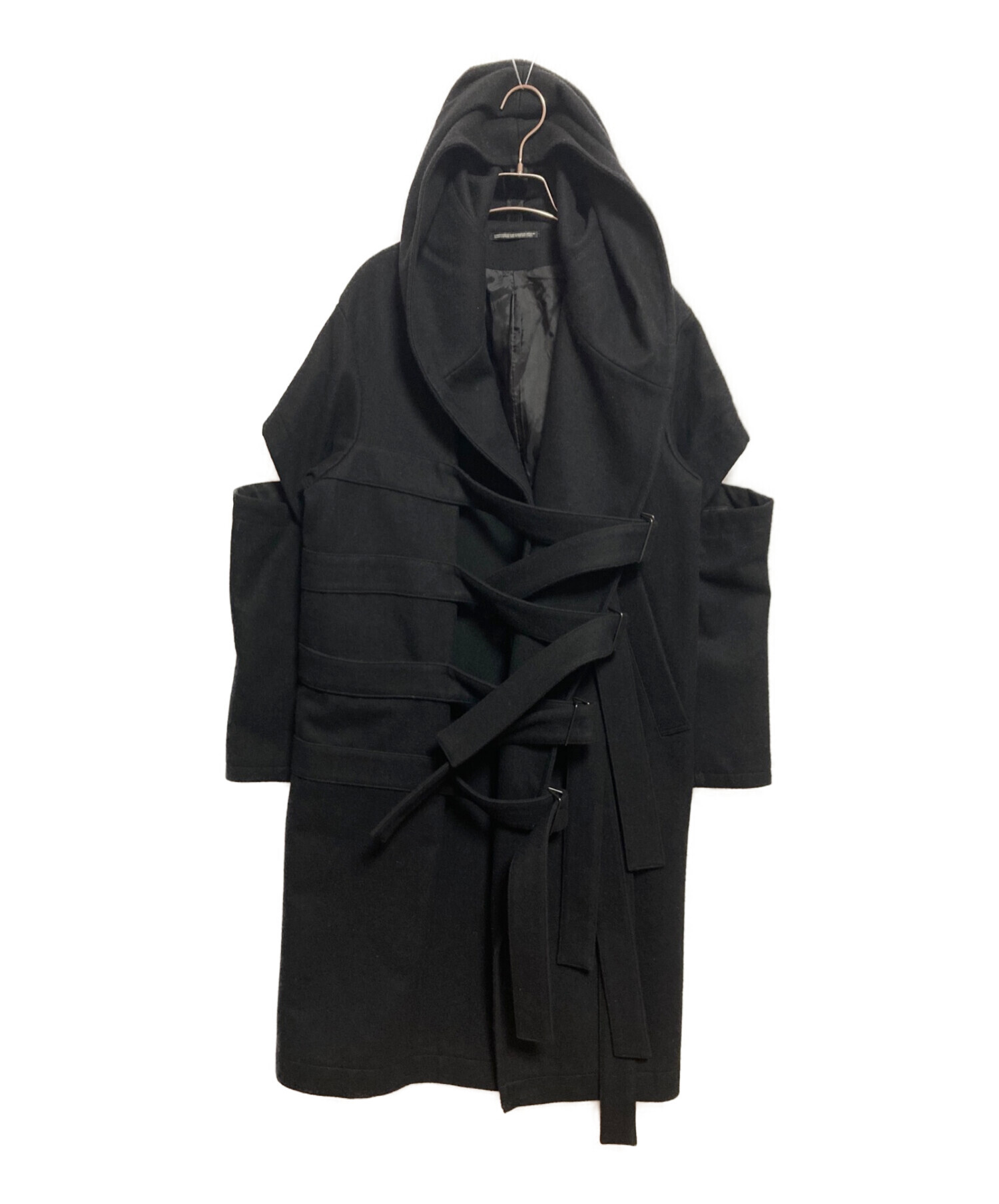 B Yohji Yamamoto (ビーヨウジヤマモト) ベルテッドデザインフーデッドコート ブラック サイズ:1（下記参照）