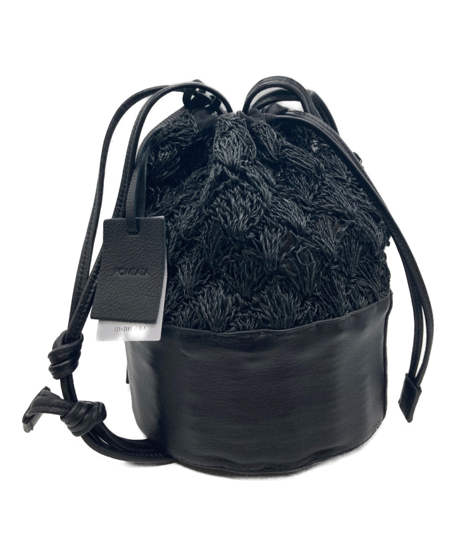POMTATA (ポンタタ) アバカクロシェ巾着ショルダーバッグ ブラック 未使用品