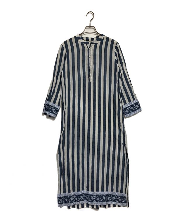 SZ Blockprints (エスゼットブロックプリント) Ron Herman (ロンハーマン) 別注 Isle FROCK thick Stripe Dress ホワイト×ブルー サイズ:S レディース 長袖ワンピース 中古・古着