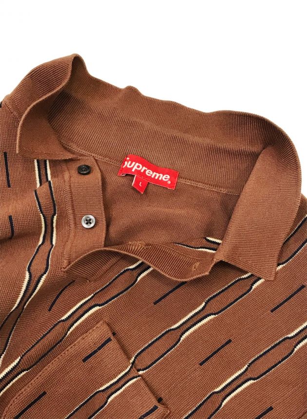 SUPREME (シュプリーム) Vertical stripe knit l/s polo ブラウン サイズ:L