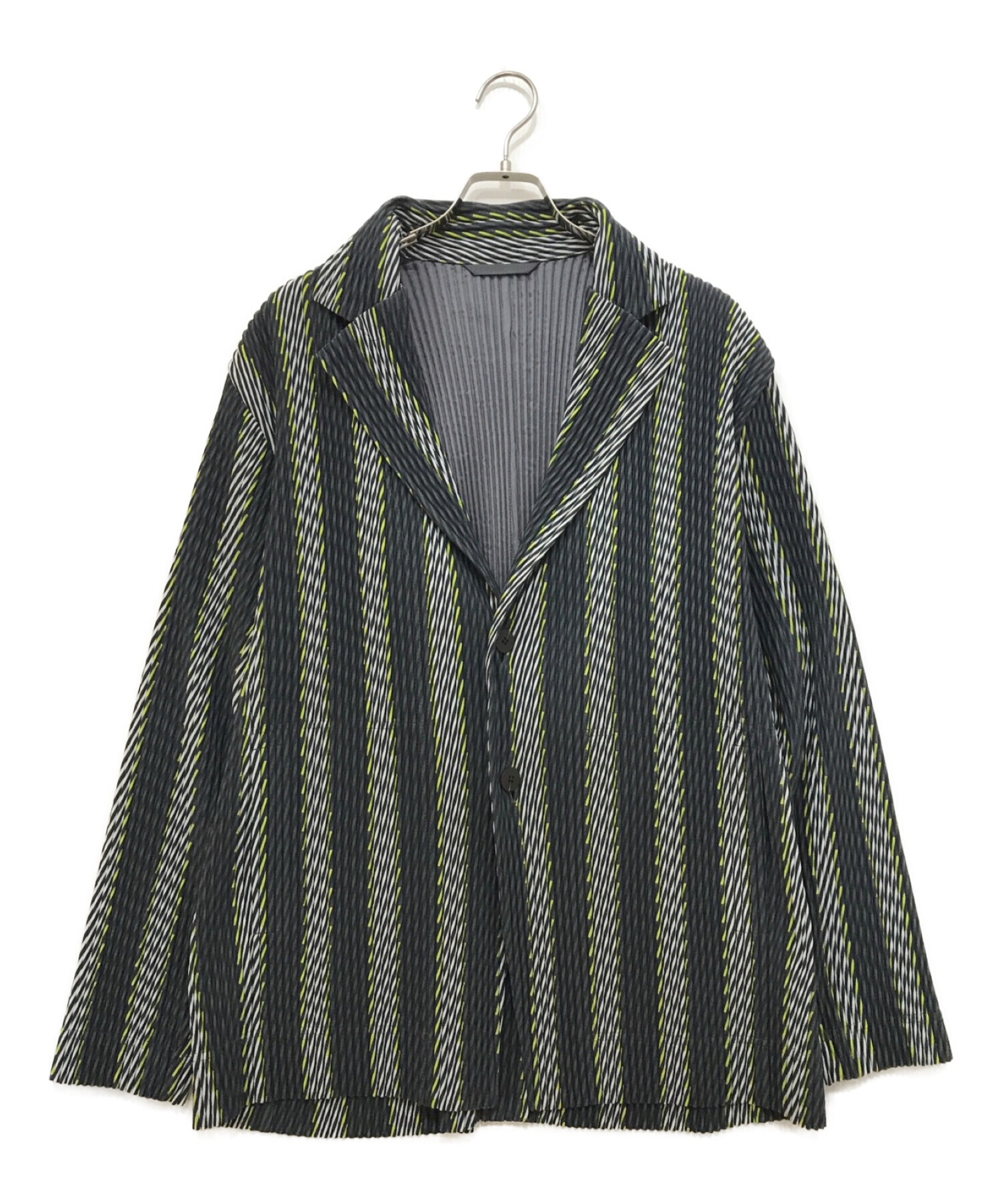 HOMME PLISSE ISSEY MIYAKE (オムプリッセ イッセイミヤケ) 20SS GRAPHICAL STRIPE 1 PLEATS  JACKET グレー×イエロー サイズ:3