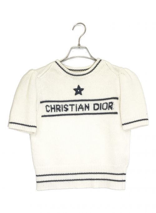 美品 クリスチャンディオール Christian Dior ニット カシミヤ セーター ノースリーブ ビー刺繍 レディース トップス F34 I38 USA2(S相当) ホワイト