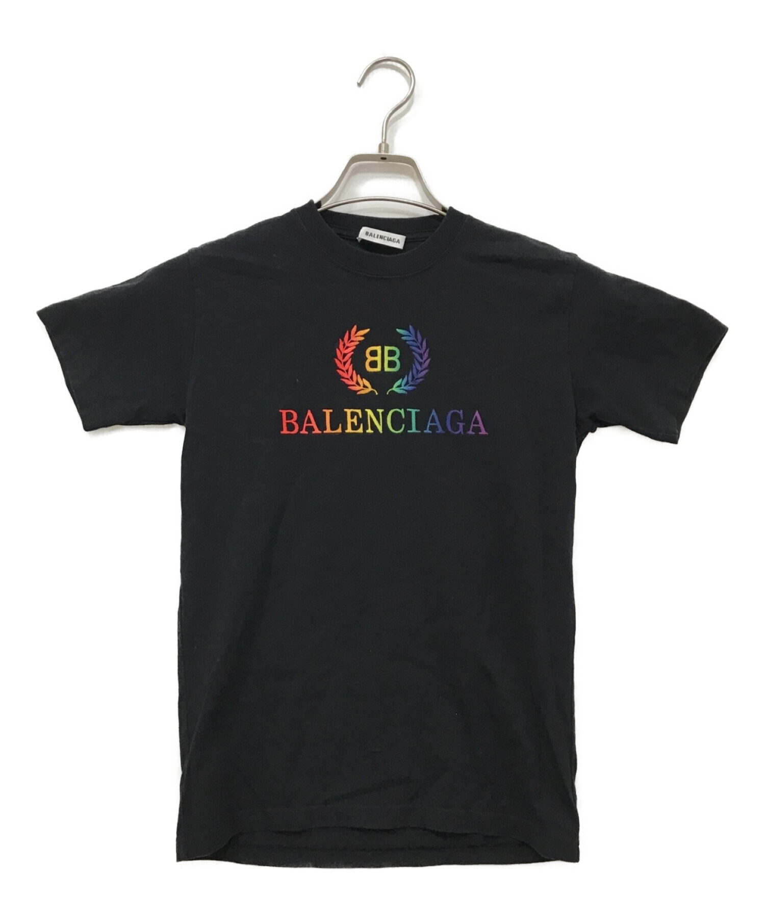 BALENCIAGA バレンシアガ Tシャツ ロゴ ブラック レインボー身幅54