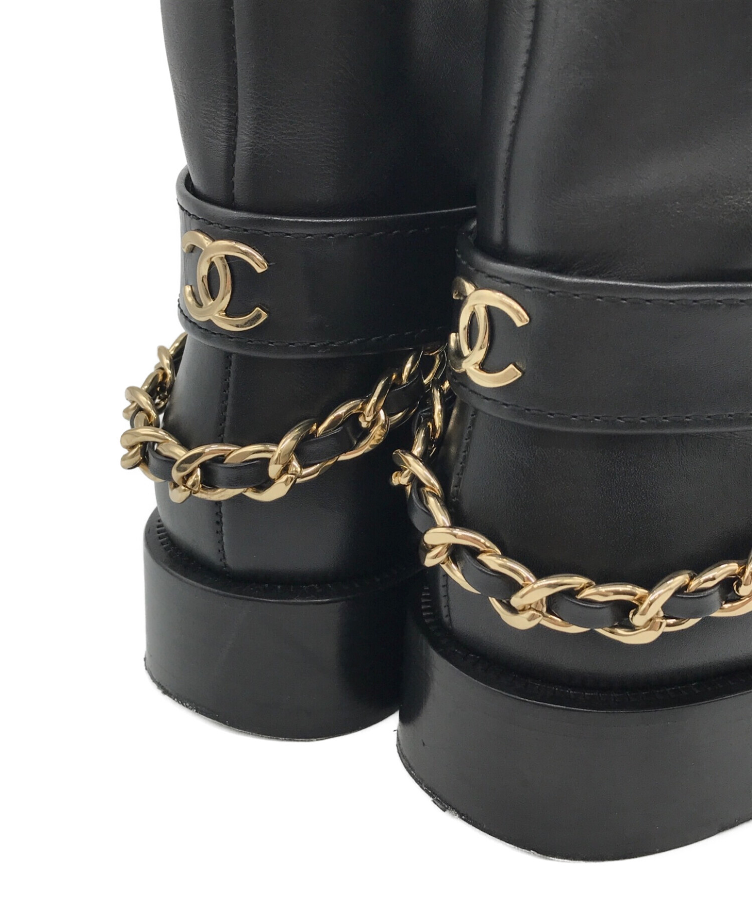 中古・古着通販】CHANEL (シャネル) チェーンミドルブーツ ブラック