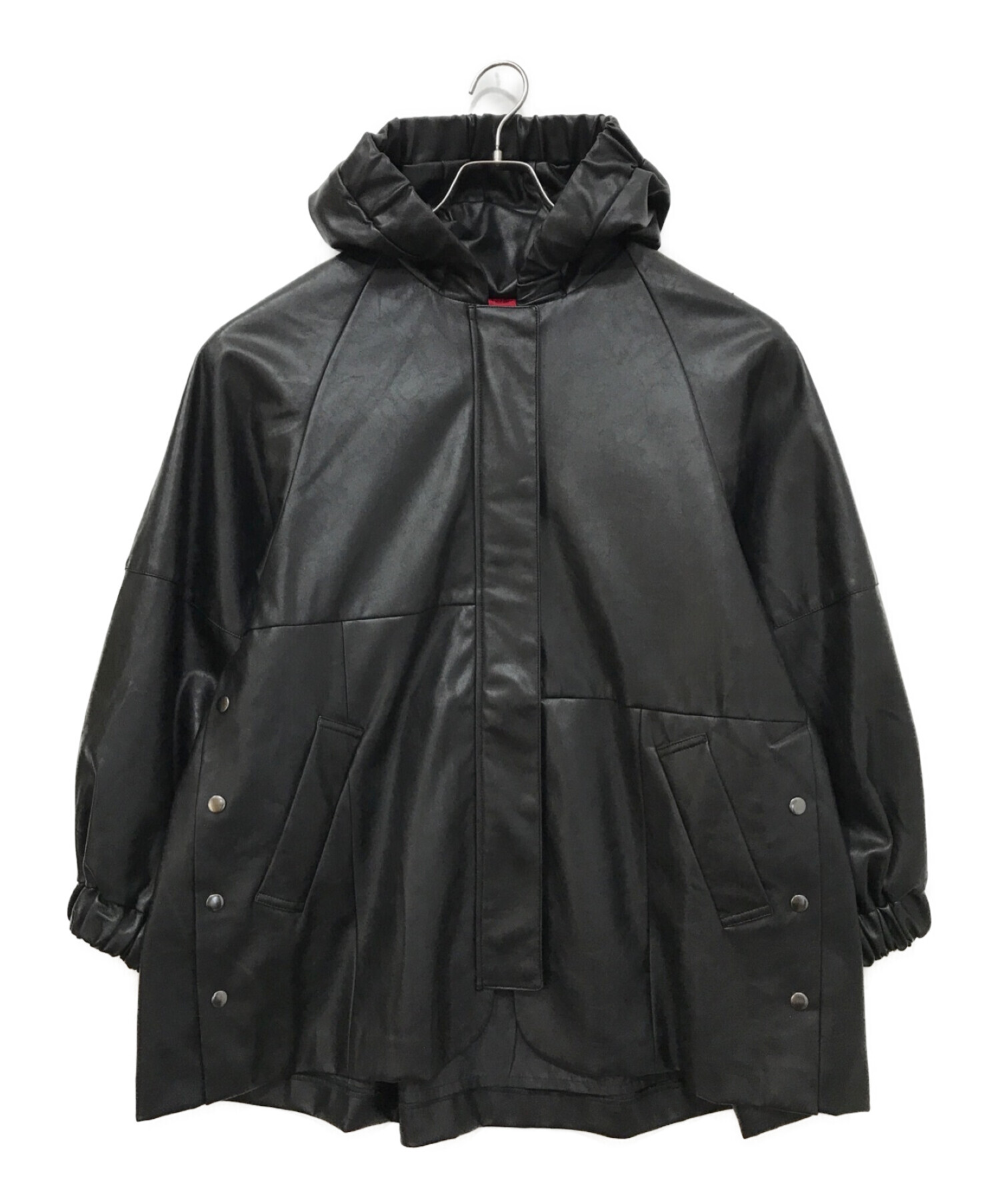 LED.TOKYO (レッドトーキョー) フェイクレザーAラインフーディカッパジャケット ブラック サイズ:38