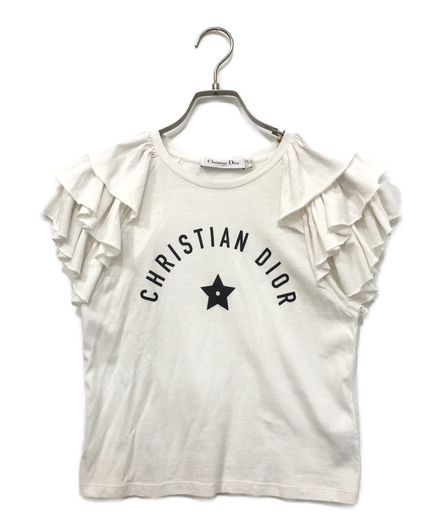 Christian Dior (クリスチャン ディオール) フリルコットンジャージーTシャツ ホワイト サイズ:S