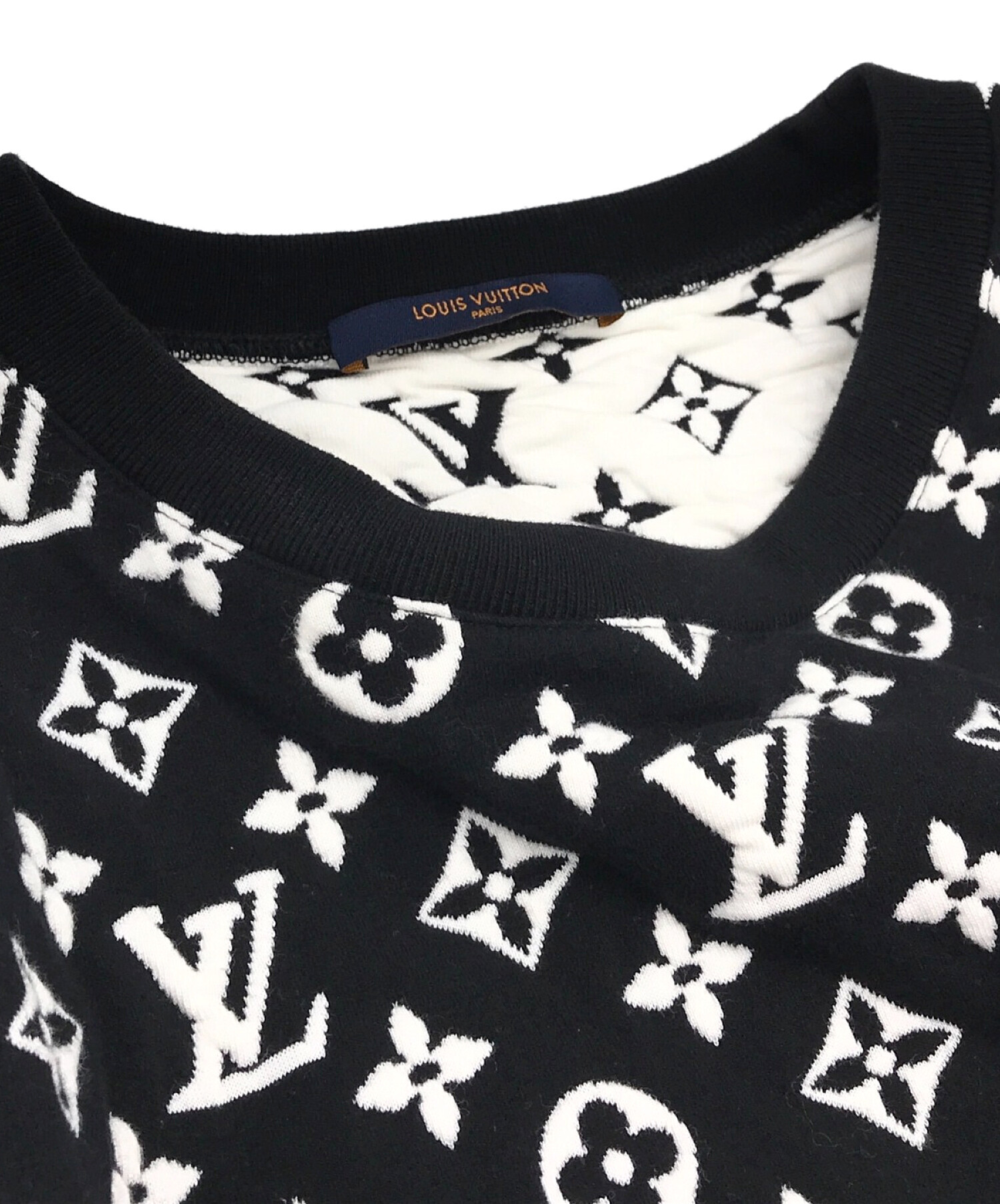 LOUIS VUITTON (ルイ ヴィトン) モノグラムジャガード クルーネックスウェット ブラック サイズ:XL