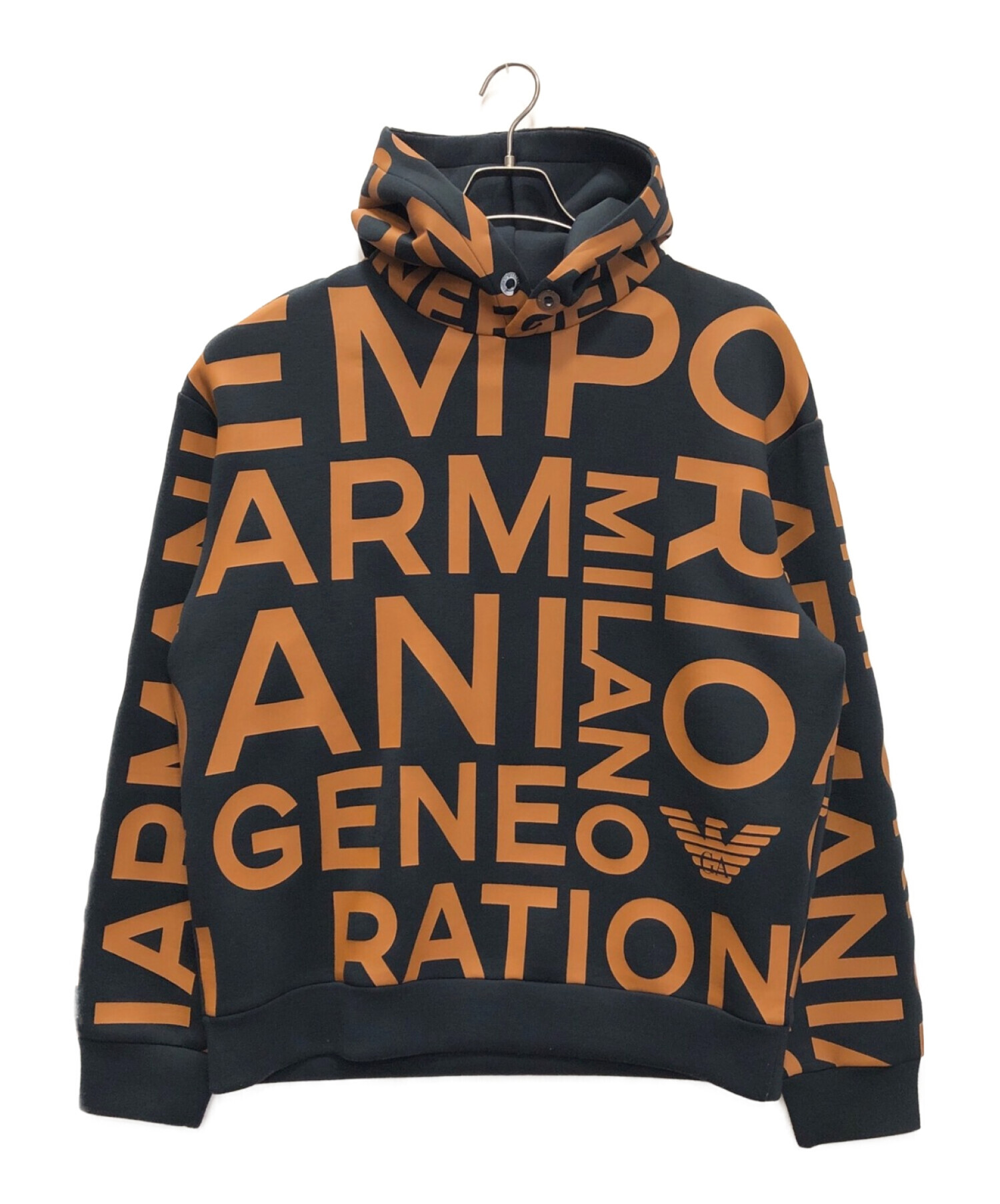 EMPORIO ARMANI (エンポリオアルマーニ) ロゴフーデッドスウェットシャツ ブラック サイズ:L