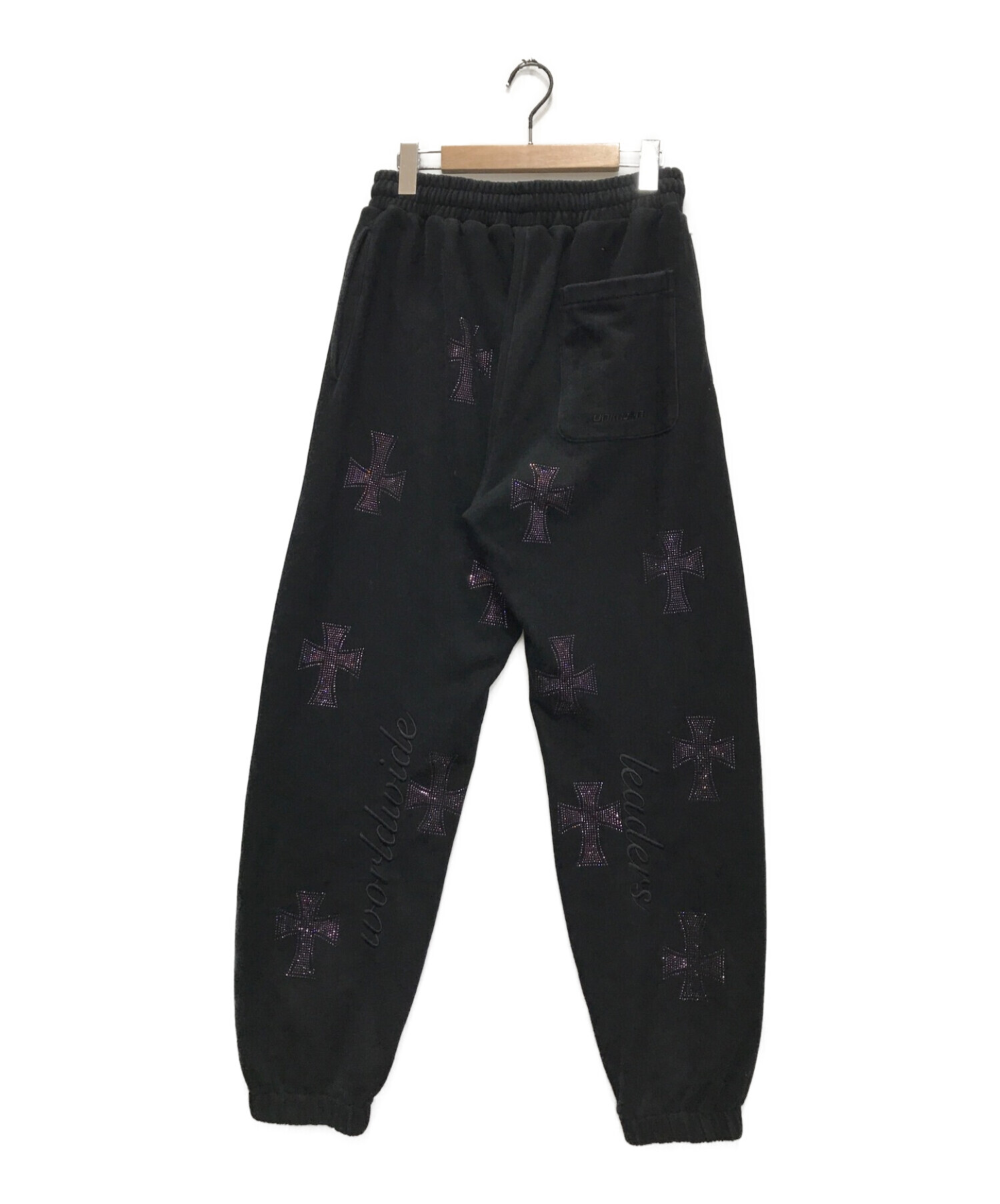 Unknown London (アンノウンロンドン) PURPLE CROSS RHINESTONE JOGGER ブラック サイズ:S