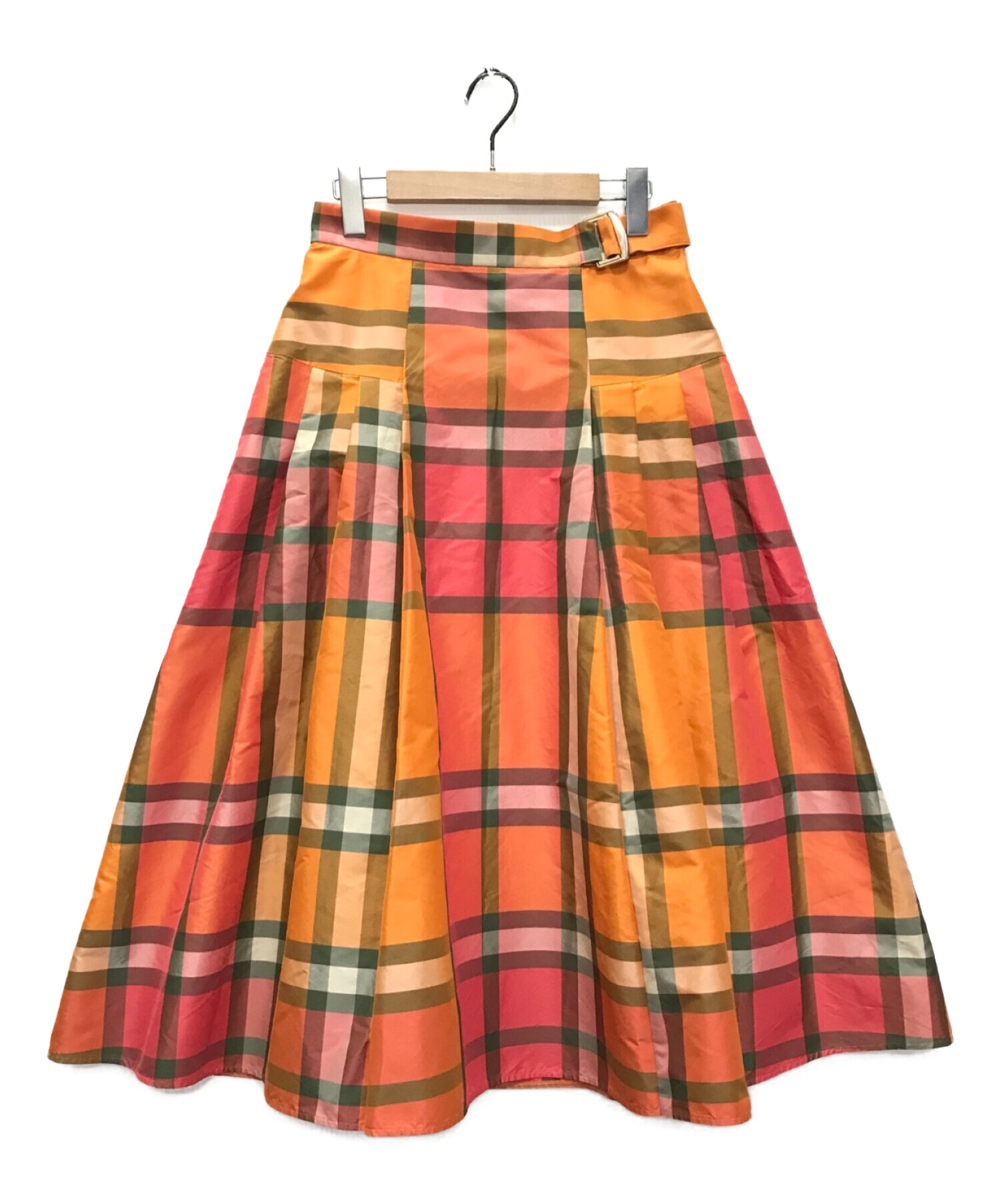 ANAYI (アナイ) チェックタックフレア スカート オレンジ サイズ:38