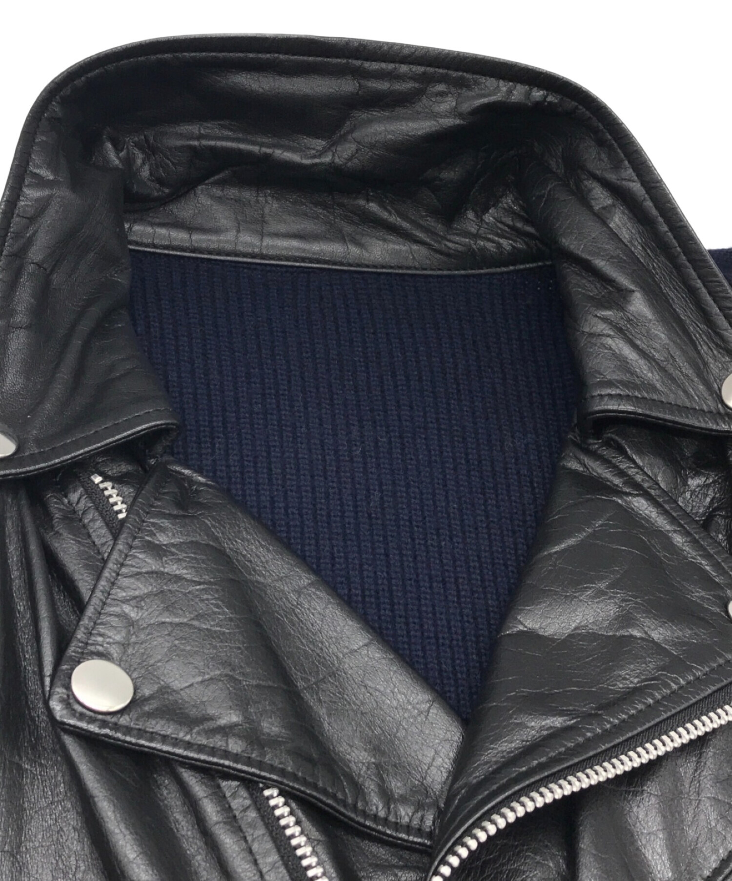 TOGA PULLA (トーガ プルラ) ニットドッキングダブルライダースジャケット ブラック×ネイビー サイズ:2