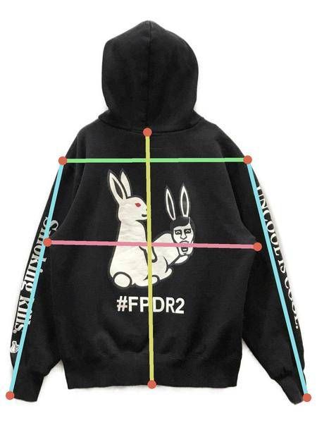 【中古・古着通販】FR2 (ファッキングラビッツ) PUNK DRUNKERS (パンクドランカーズ) コラボバックプリントフーディー ブラック  サイズ:L｜ブランド・古着通販 トレファク公式【TREFAC FASHION】スマホサイト