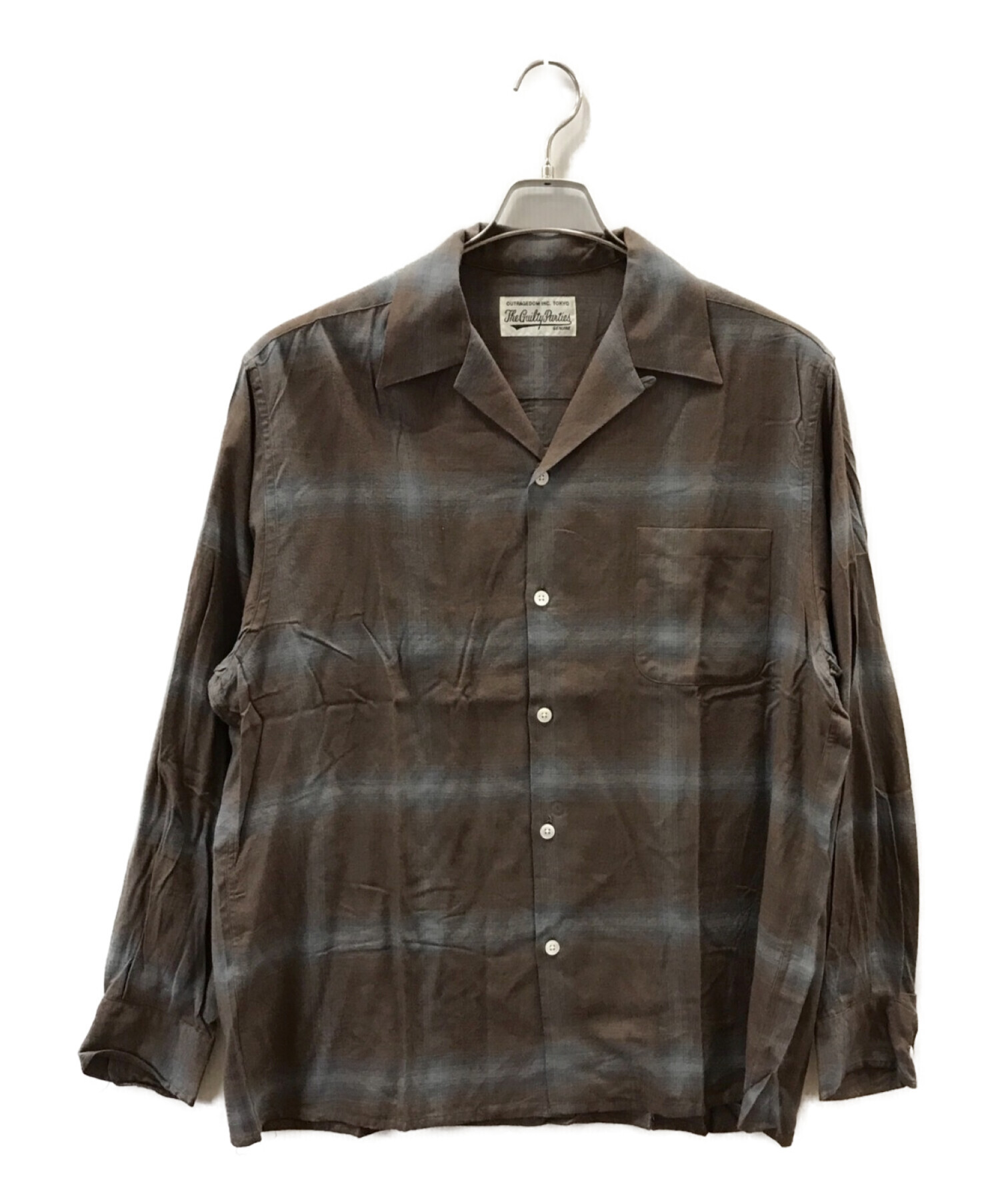 WACKO MARIA (ワコマリア) OMBRAY CHECK OPEN COLLAR SHIRTS L/S ブラウン サイズ:L