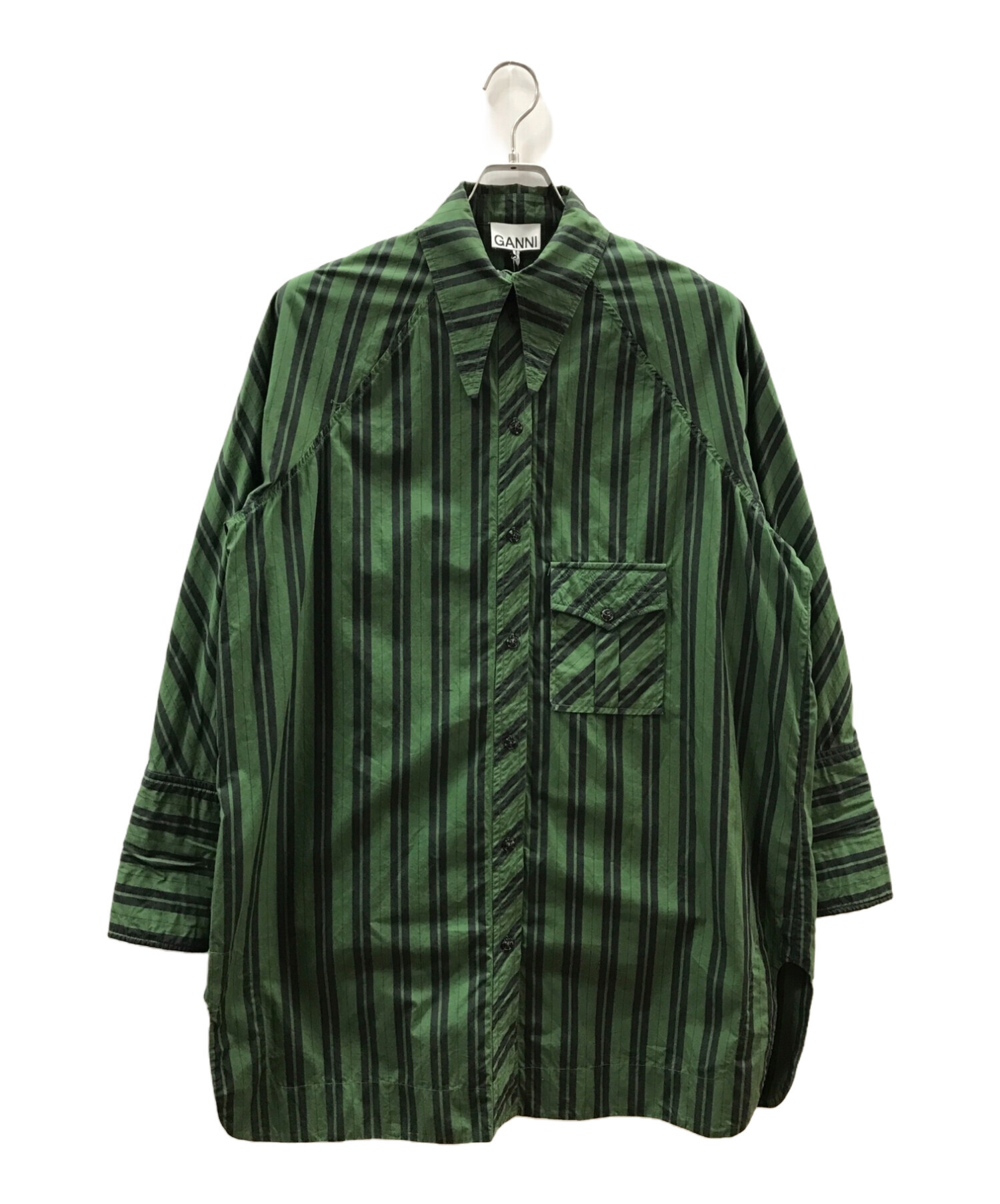 中古・古着通販】Ganni (ガニー) Stripe Cotton Shirt グリーン サイズ 