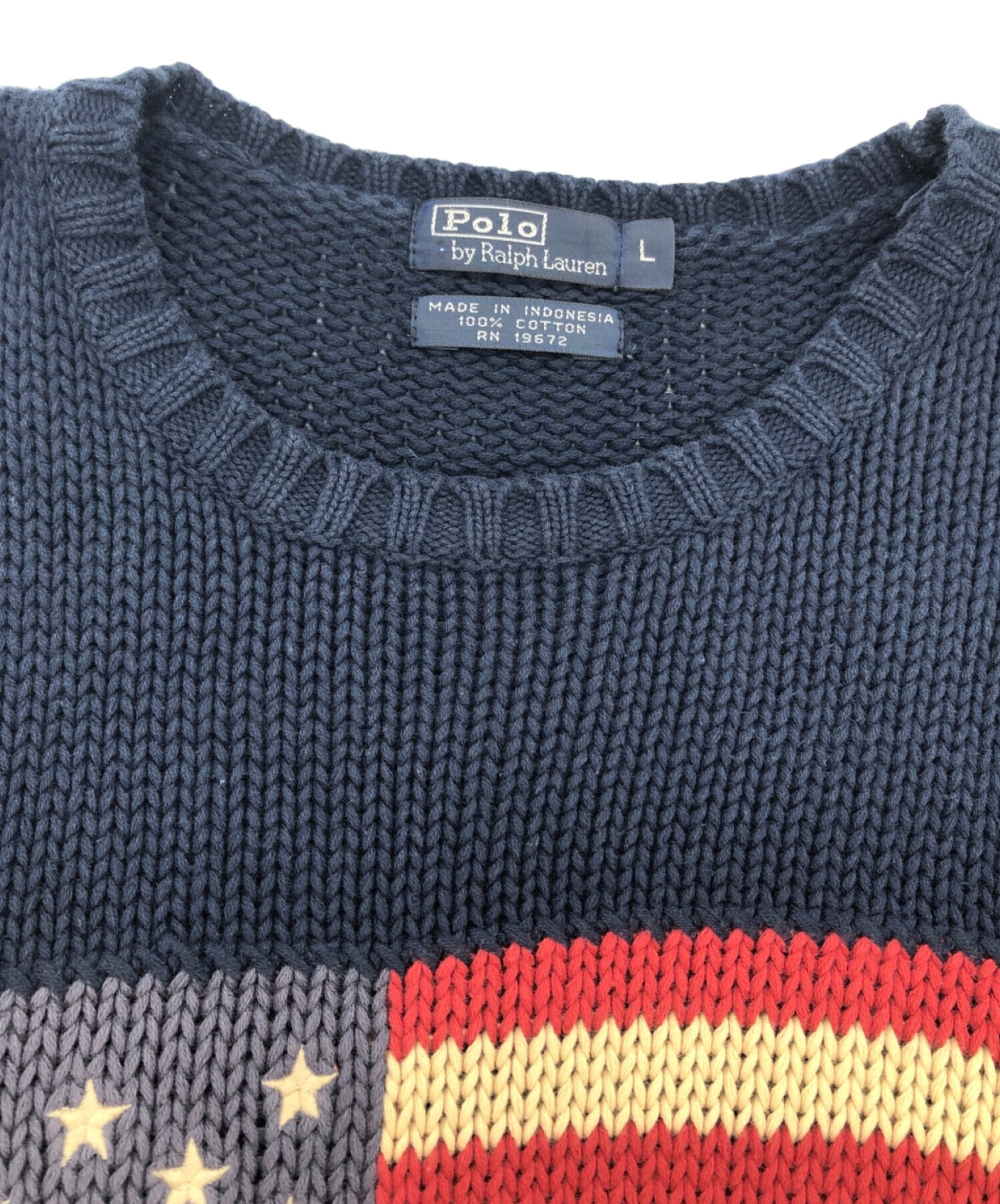 中古・古着通販】POLO RALPH LAUREN (ポロ・ラルフローレン) 星条旗コットンニット ネイビー サイズ:L｜ブランド・古着通販  トレファク公式【TREFAC FASHION】スマホサイト