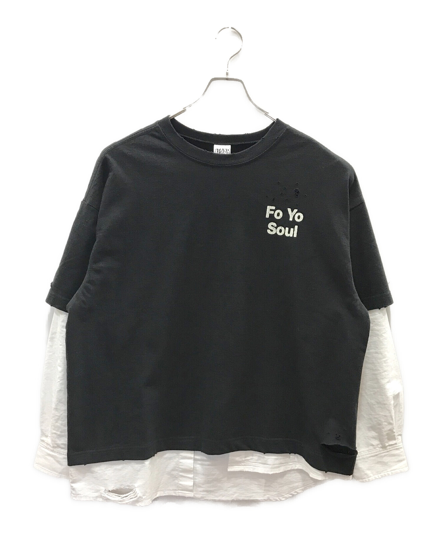 Stand Alone (スタンドアローン) LAYERED SHIRT Tシャツ ホワイト×ブラック サイズ:FREE