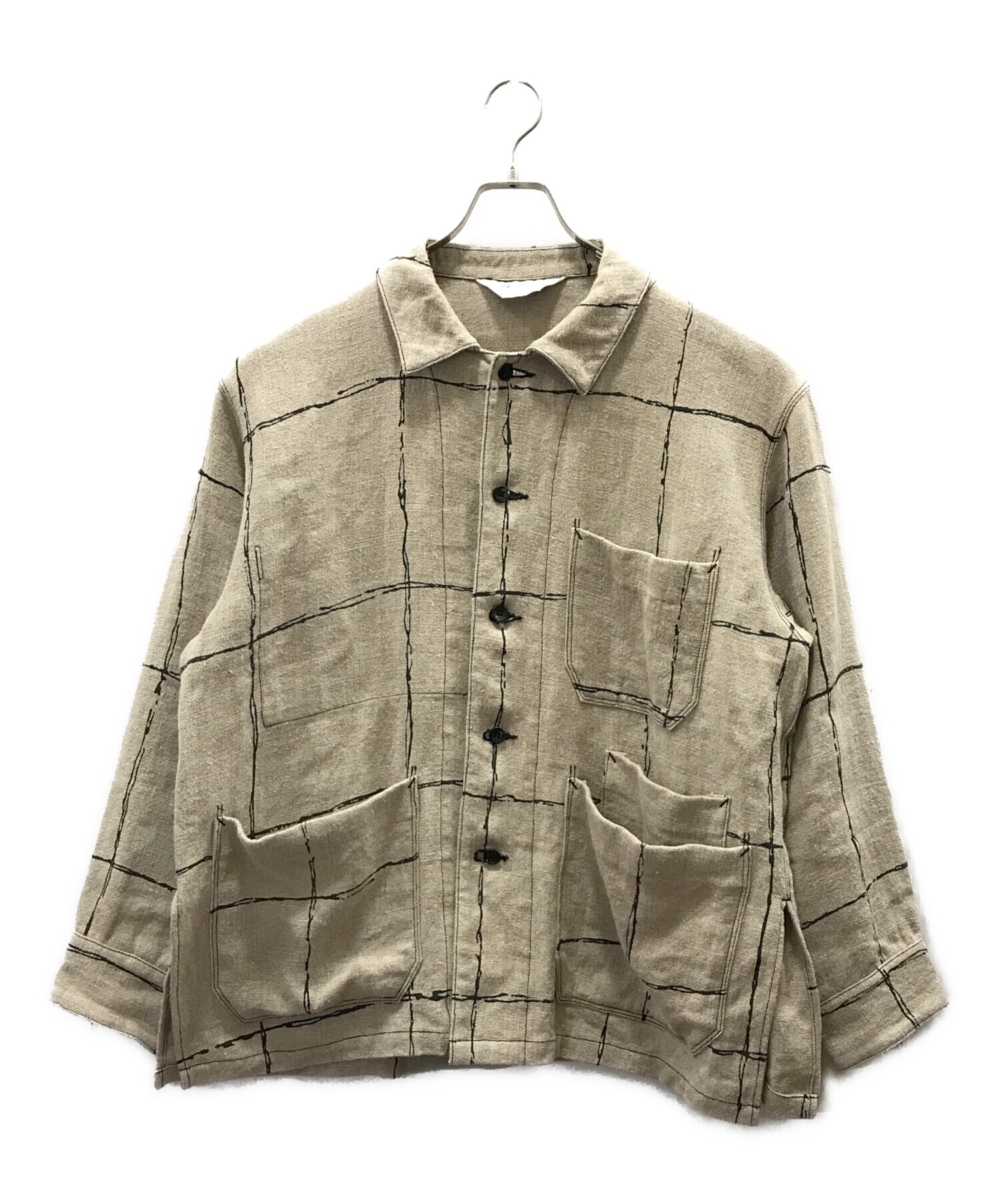 ANCELLM (アンセルム) DRAWING CHECK LINEN COVERALL ベージュ サイズ:1 未使用品