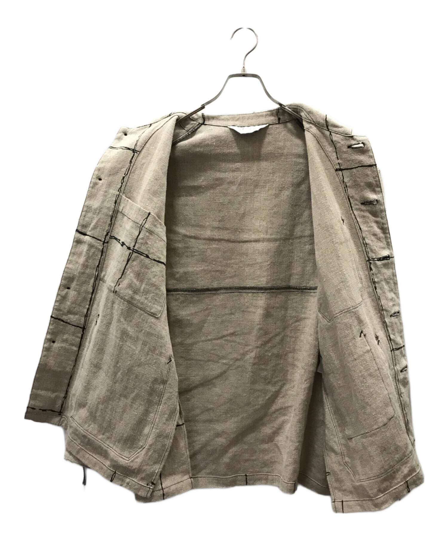 ANCELLM (アンセルム) DRAWING CHECK LINEN COVERALL ベージュ サイズ:1 未使用品