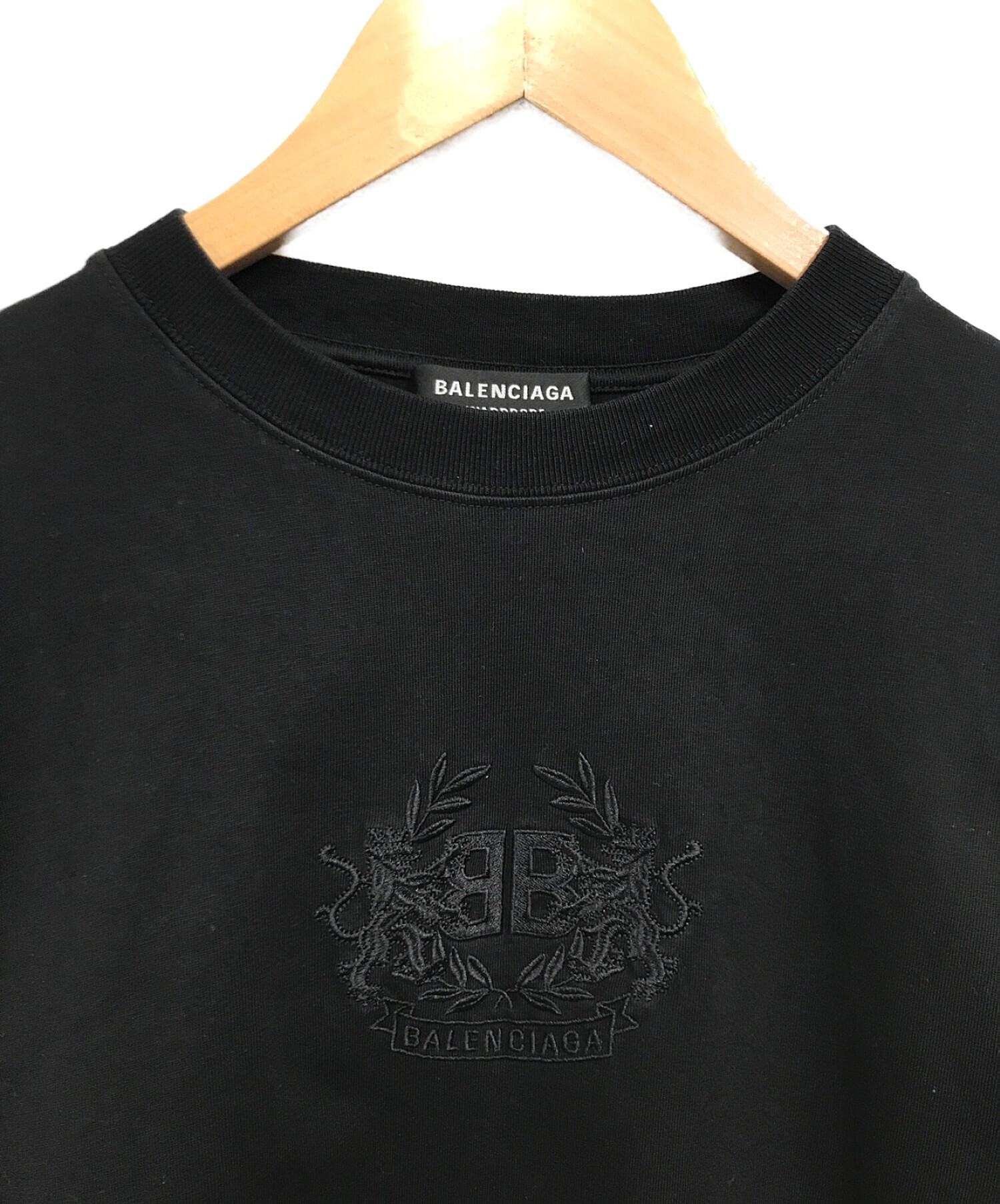 BALENCIAGA (バレンシアガ) LIONS LAUREL LARGE FITロゴ刺繍Tシャツ ブラック サイズ:S