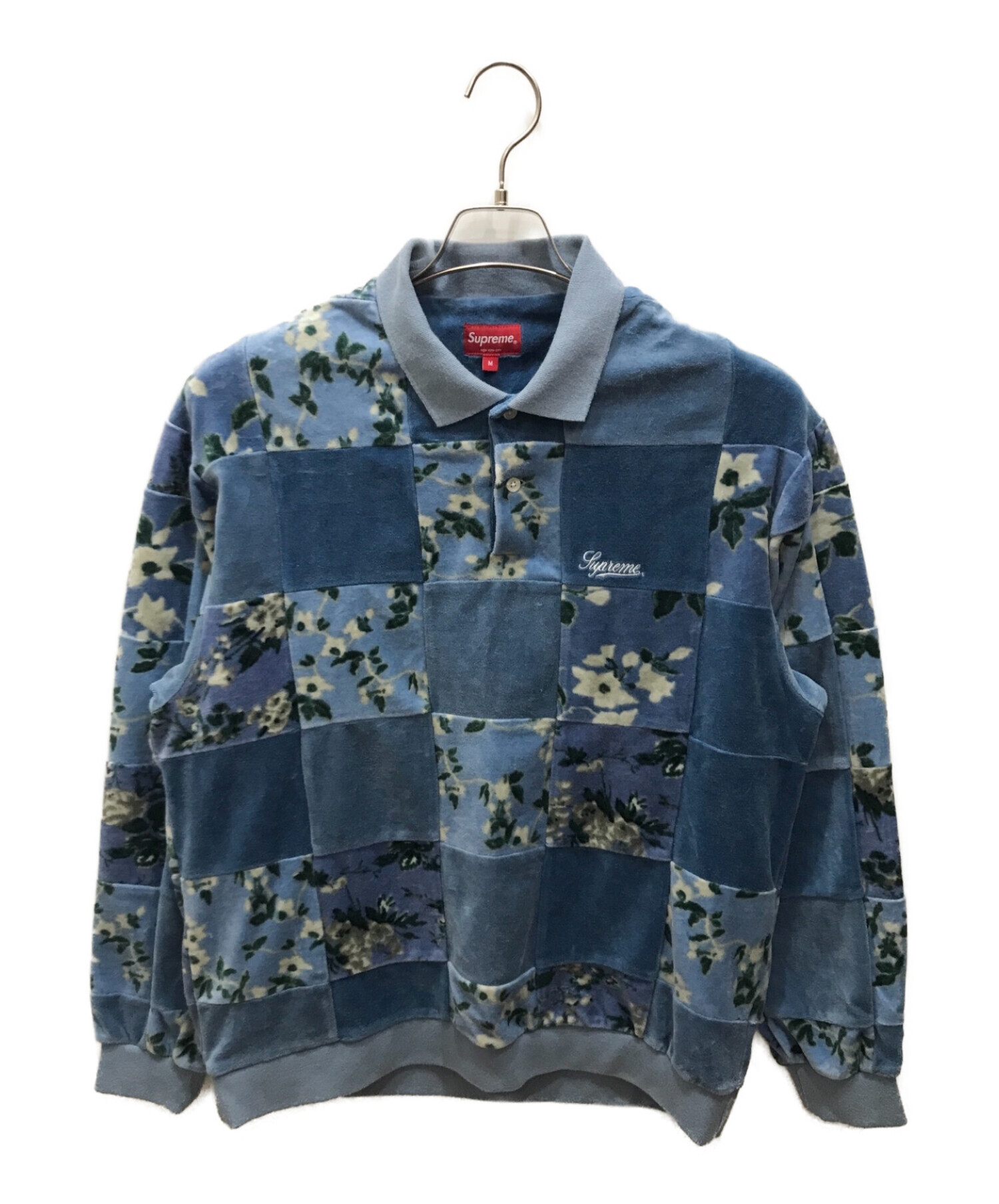 SUPREME (シュプリーム) Floral Patchwork Velour L/S Polo ブルー サイズ:Ｍ