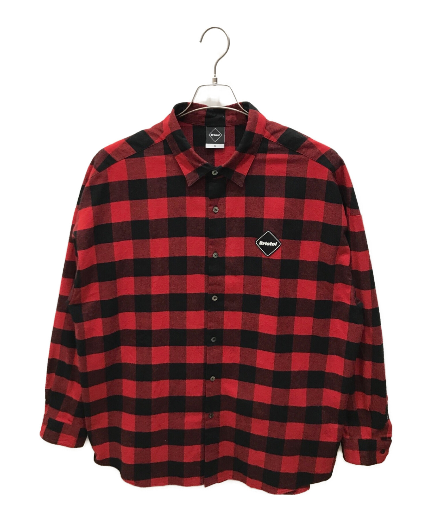 F.C.R.B. (エフシーレアルブリストル) BIG LOGO FLANNEL BAGGY SHIRT/ビッグロゴフランネルバギーシャツ レッド  サイズ:XL