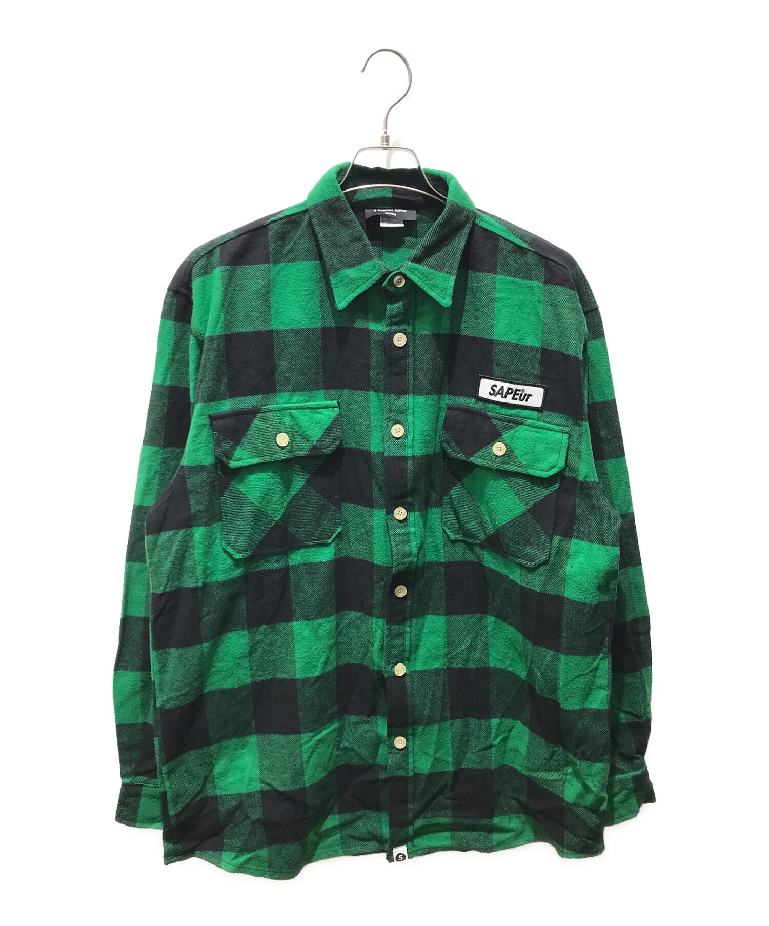 SAPEur (サプール) ブロックチェックシャツ グリーン サイズ:M