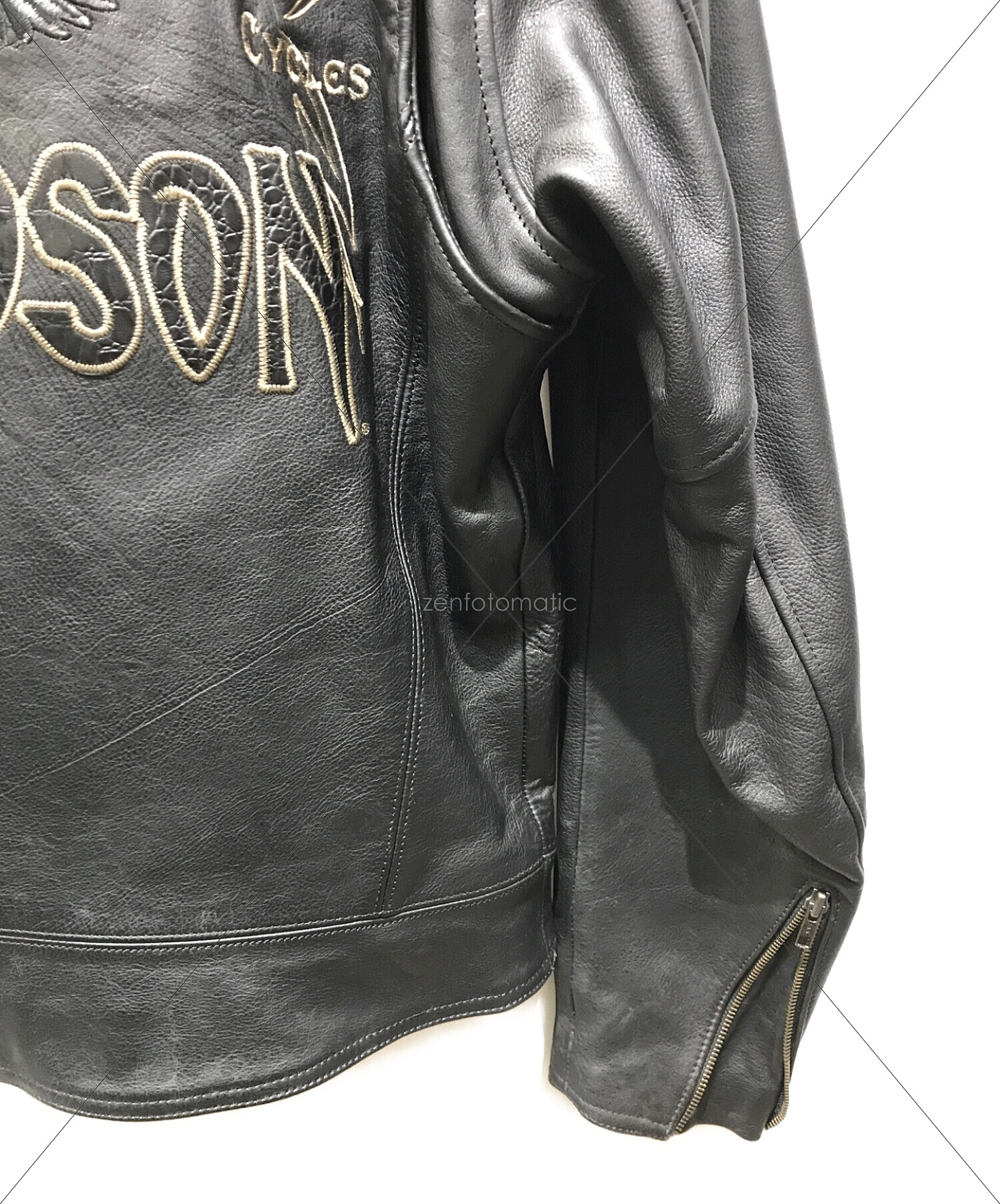 HARLEY-DAVIDSON (ハーレーダビッドソン) スカル刺繍レザーダブルライダースジャケット ブラック サイズ:M