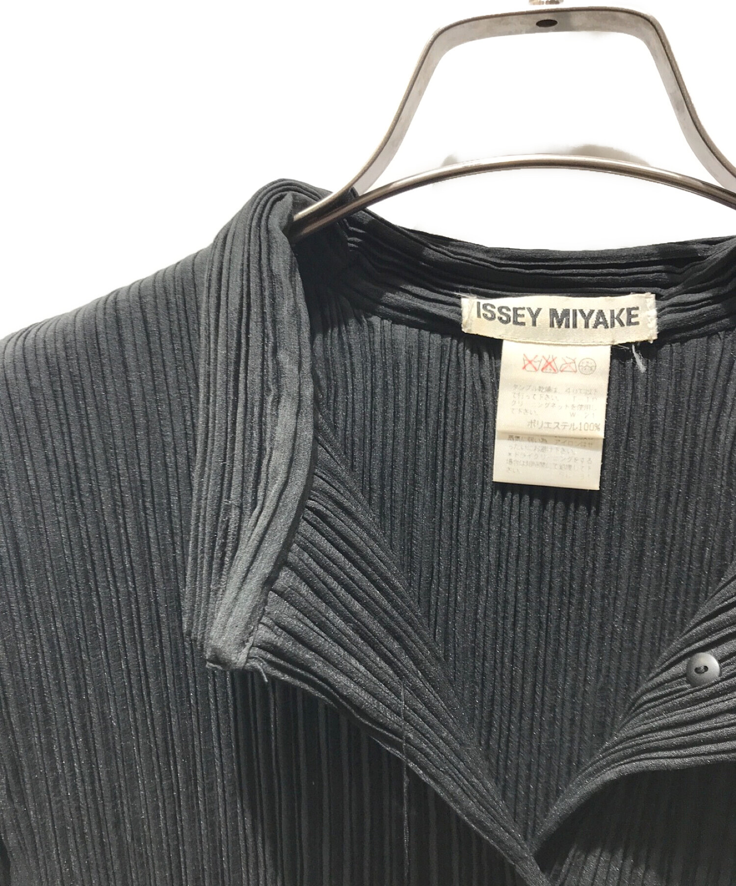 ISSEY MIYAKE (イッセイミヤケ) スタンドカラープリーツシャツ IM82-FD901 ブラック サイズ:L