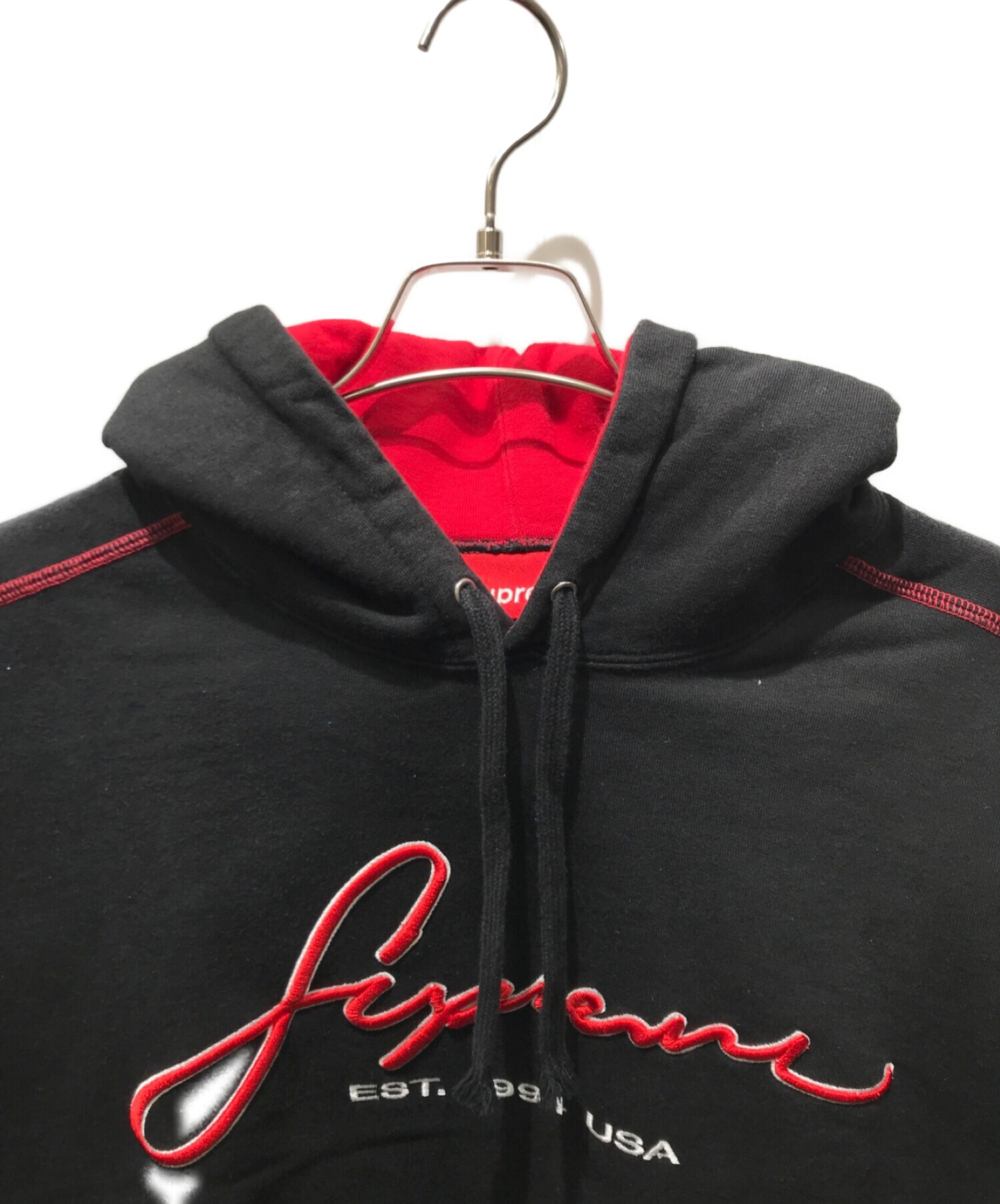 SUPREME (シュプリーム) Contrast embroidered hooded sweatshirt　19SS ブラック サイズ:Ⅼ
