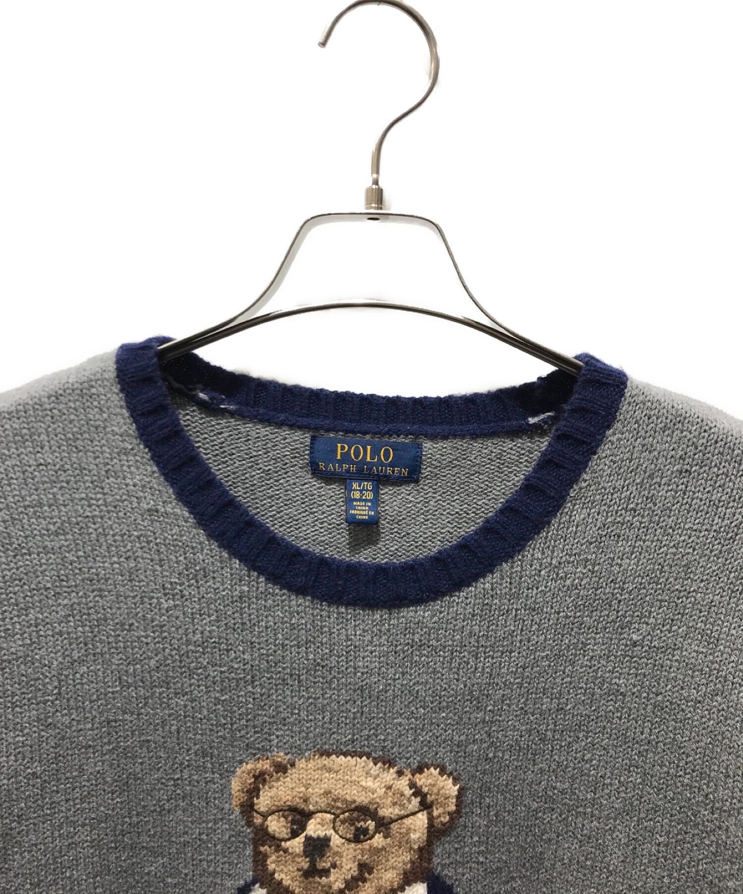 POLO RALPH LAUREN (ポロ・ラルフローレン) ポロベアニット グレー×ネイビー サイズ:XL