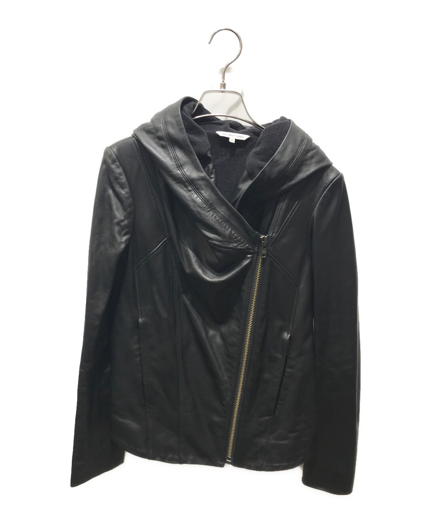 HELMUT LANG (ヘルムートラング) レザーフーデットジャケット ブラック サイズ:M