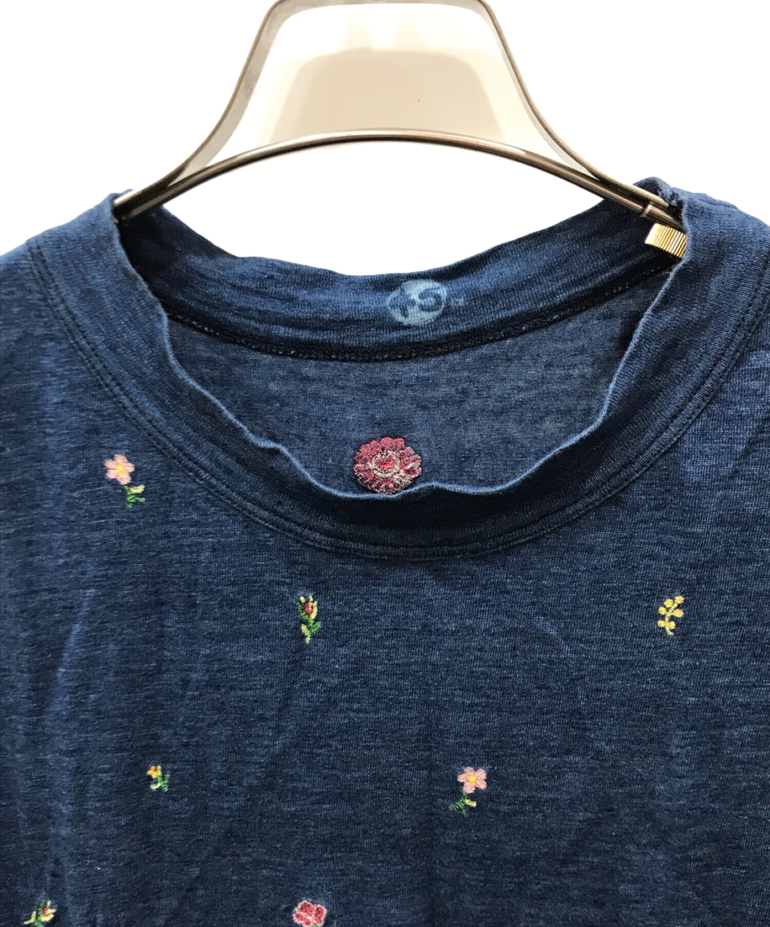 45R (フォーティーファイブアール) 花柄刺繍リネンTシャツ インディゴ サイズ:2