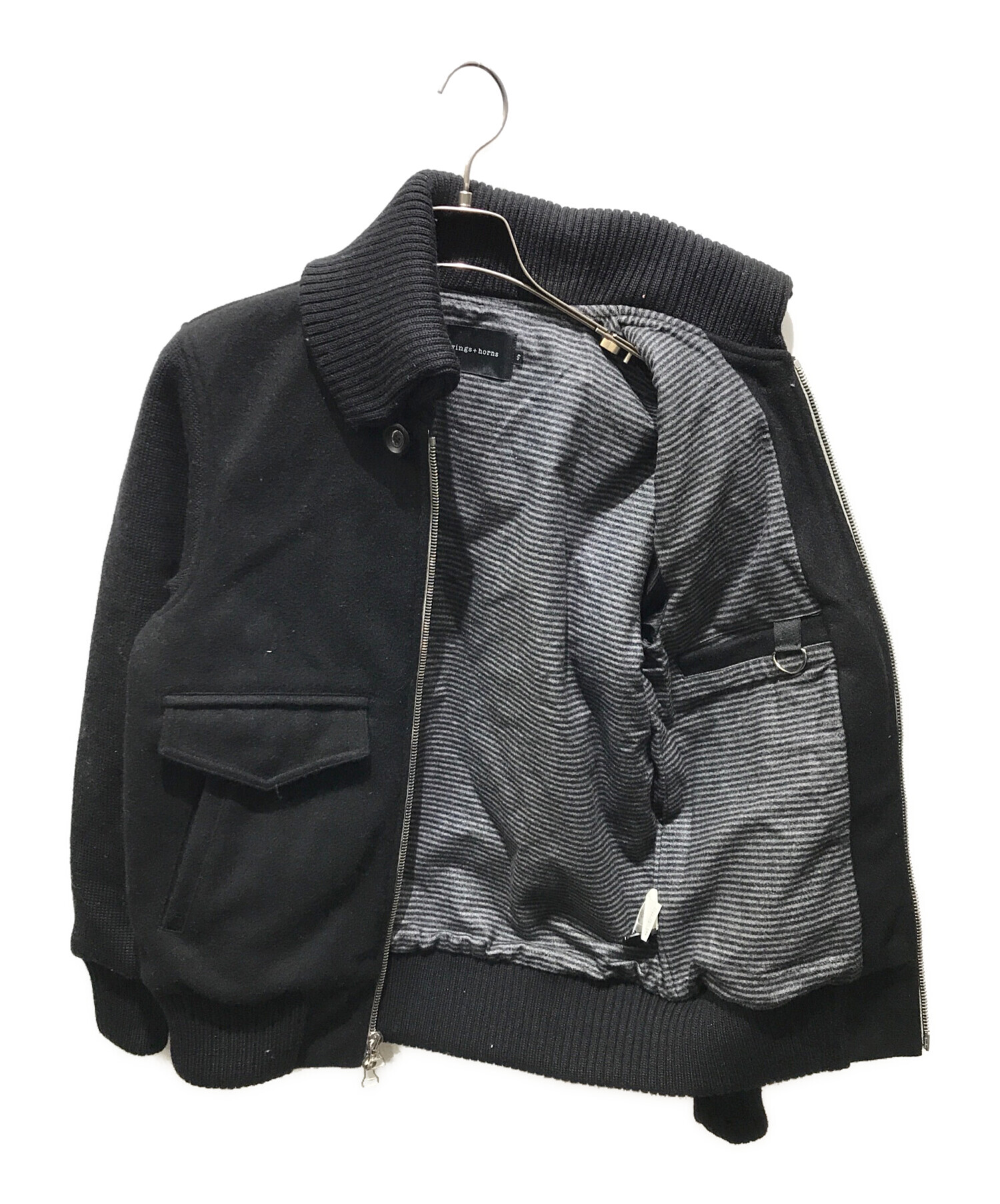 中古・古着通販】wings+horns (ウィングスアンドホーン) メルトンジャケット ブラック サイズ:S｜ブランド・古着通販  トレファク公式【TREFAC FASHION】スマホサイト