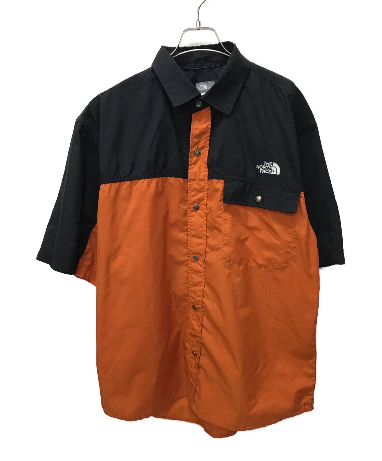 THE NORTH FACE (ザ ノース フェイス) S/S Nuptse Shirt / ショートスリーブ ヌプシシャツ オレンジ×ブラック  サイズ:XL