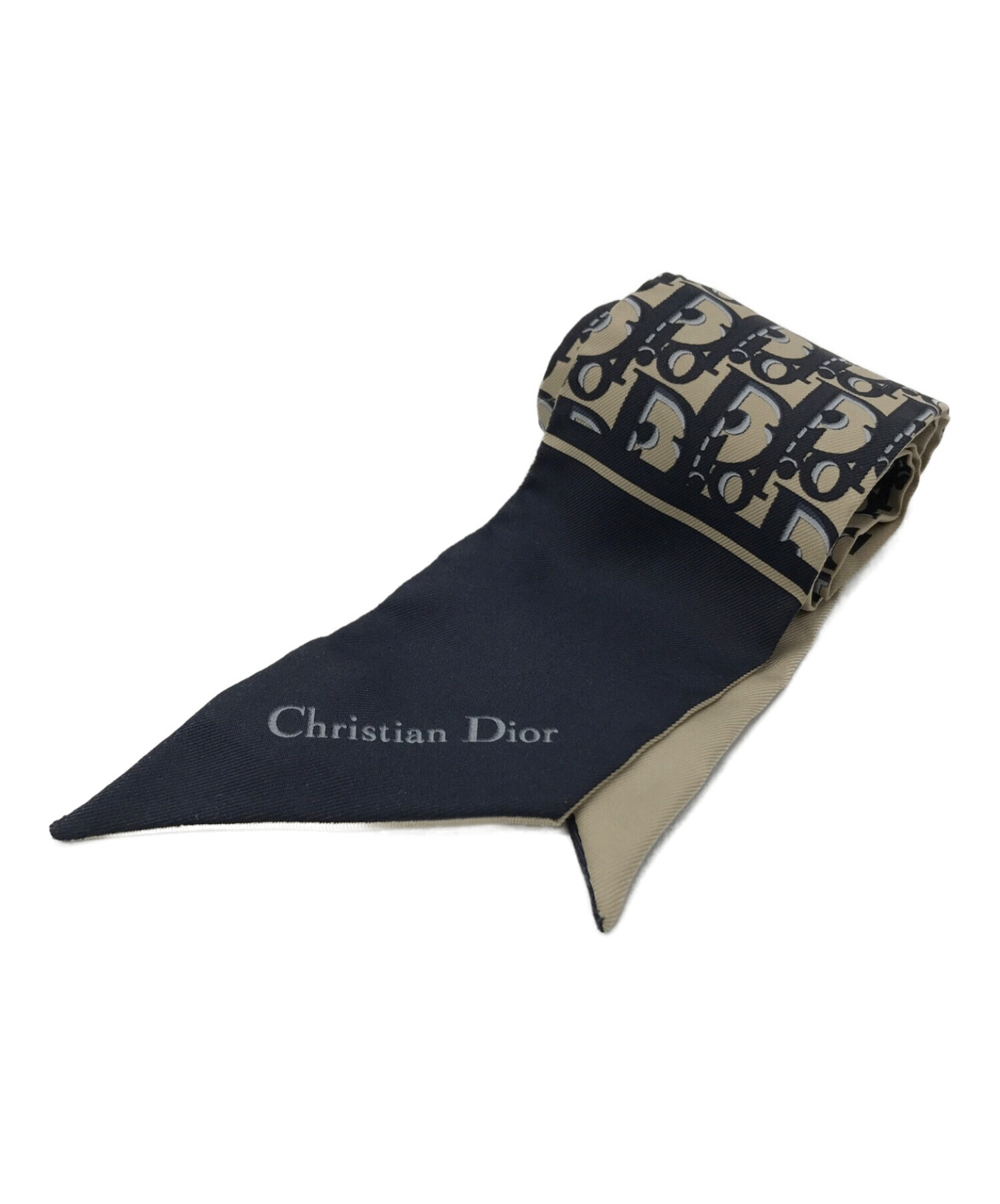 Christian Dior (クリスチャン ディオール) ミッツァスカーフ ベージュ×ネイビー