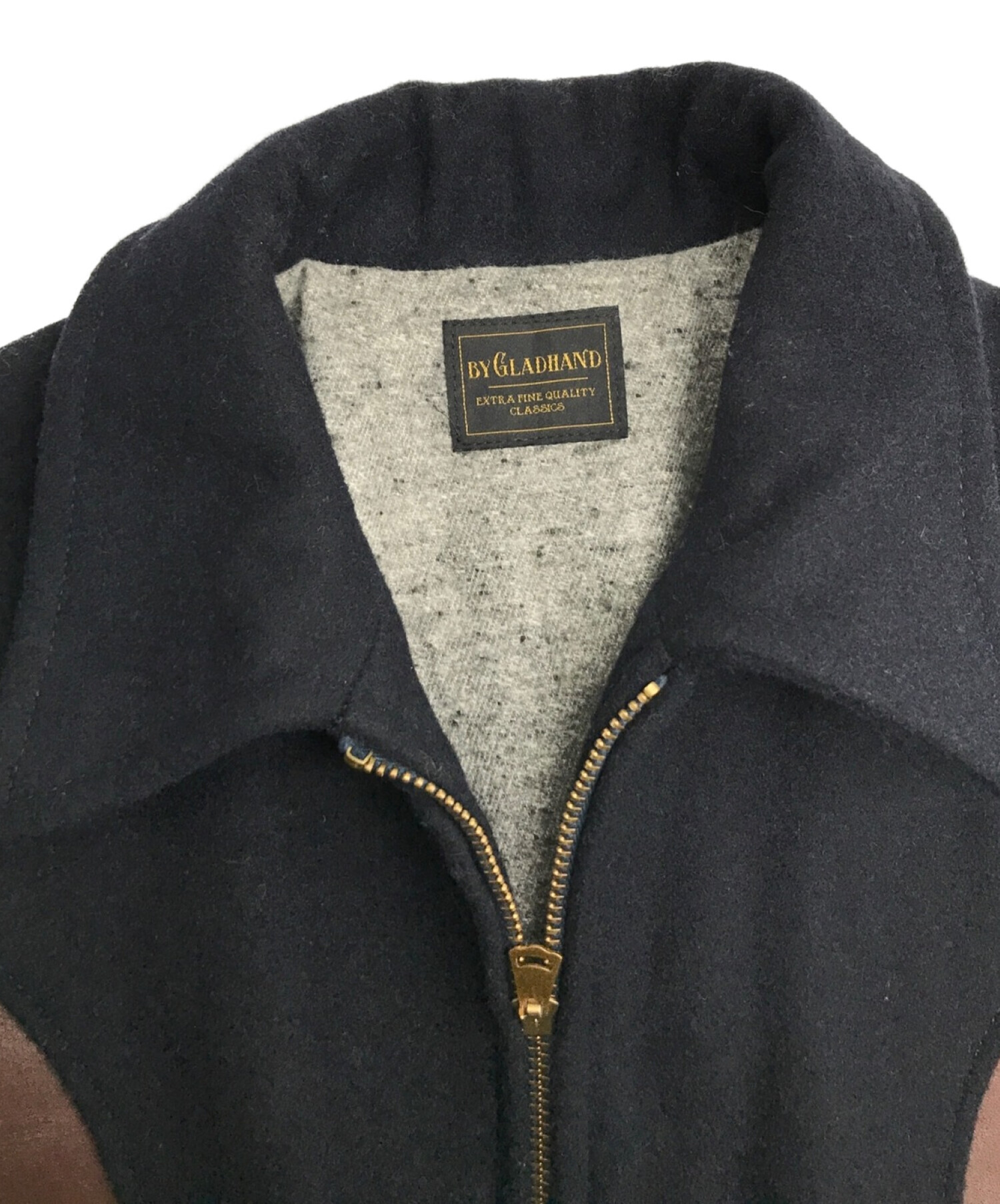 by GLADHAND (バイグラッドハンド) 30s WOOL SPORTS JACKET/ウールスポーツジャケット ネイビー×ブラウン サイズ:L