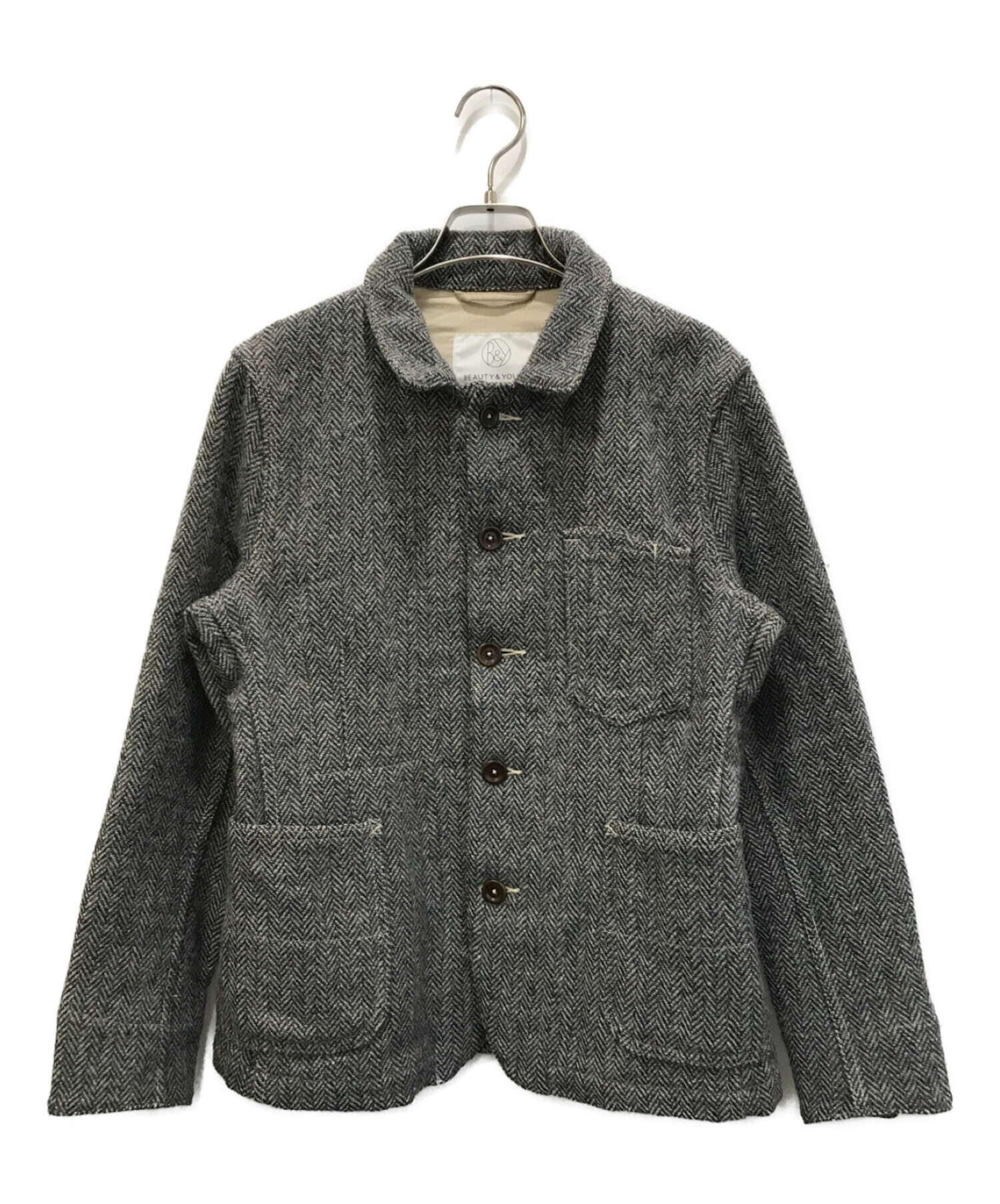 BEAUTY&YOUTH×Harris Tweed (ビューティーアンドユース×ハリスツイード) エルボーパッチツイードジャケット グレー サイズ:S