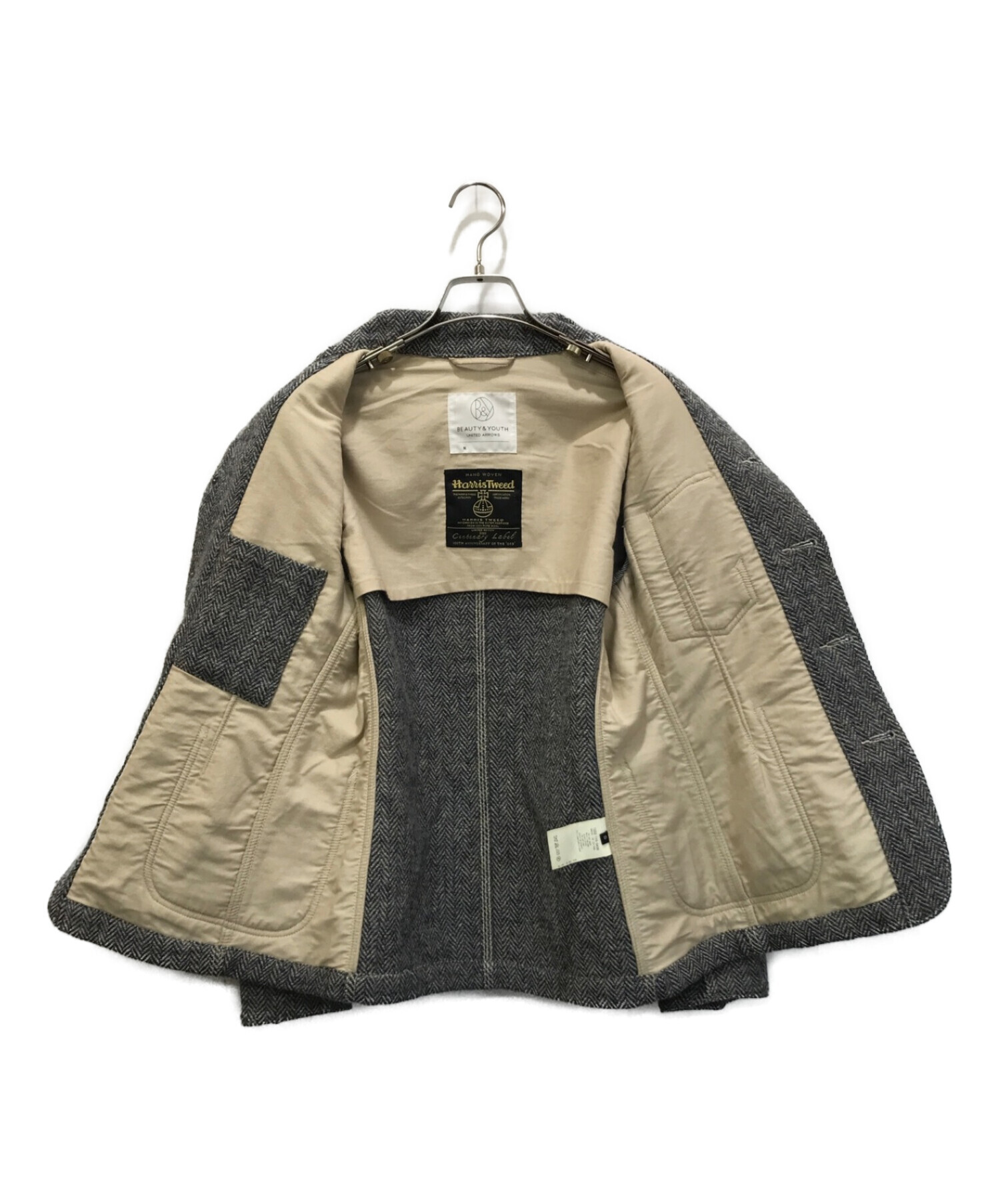 BEAUTY&YOUTH×Harris Tweed (ビューティーアンドユース×ハリスツイード) エルボーパッチツイードジャケット グレー サイズ:S